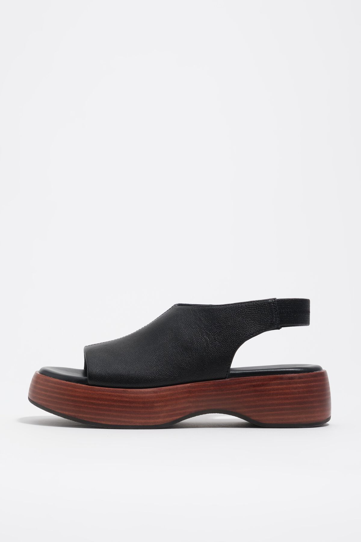 Black leather platform closed-toe sandal