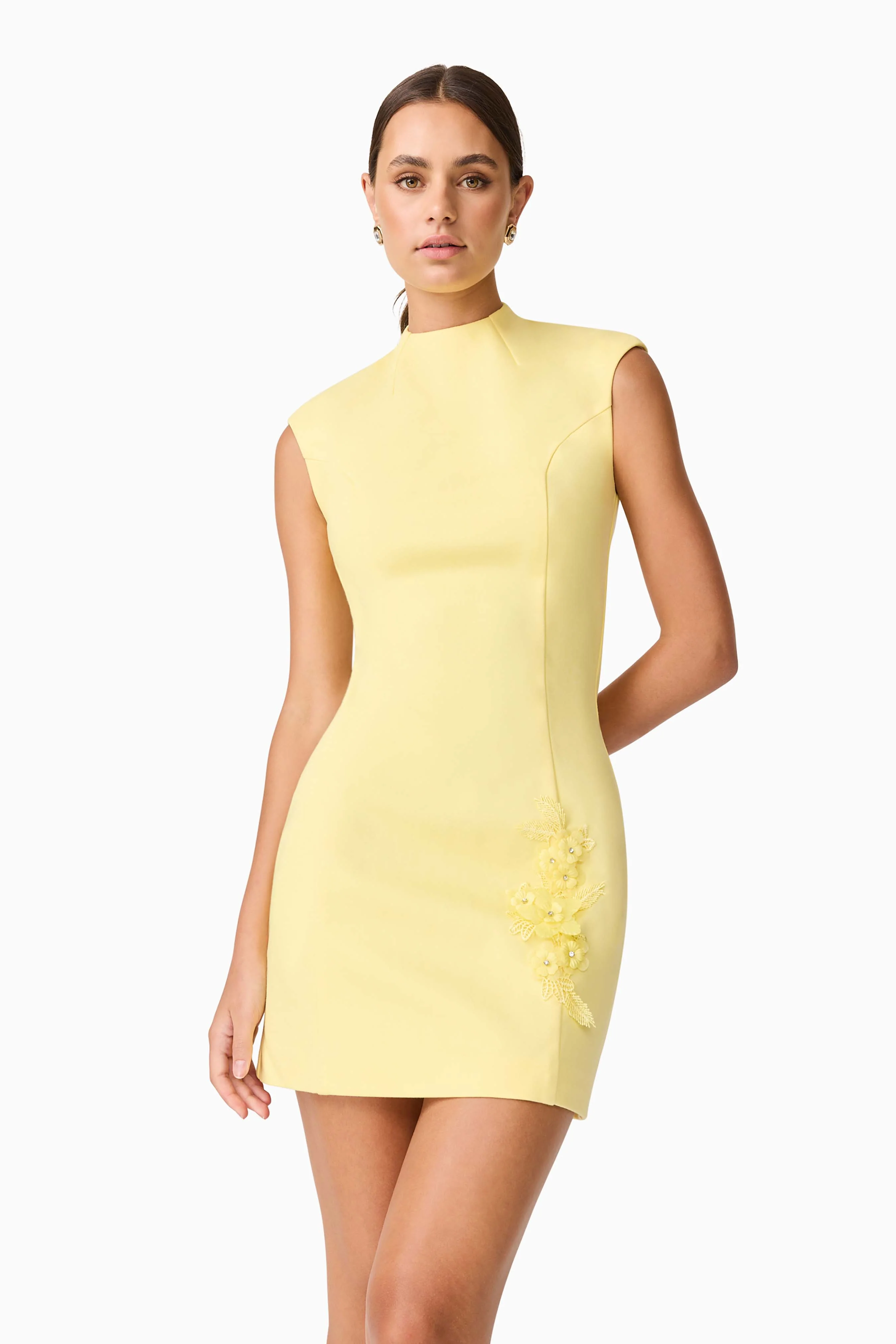 Evee High Neck Mini Dress in Yellow