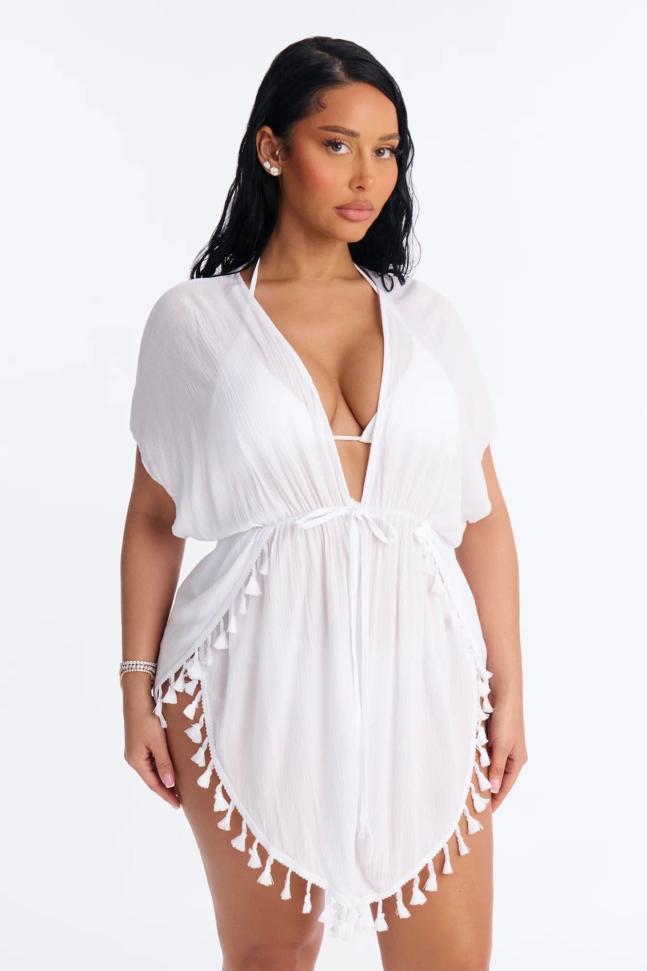 Warm Days Cover Up Tassel Mini Dress - White