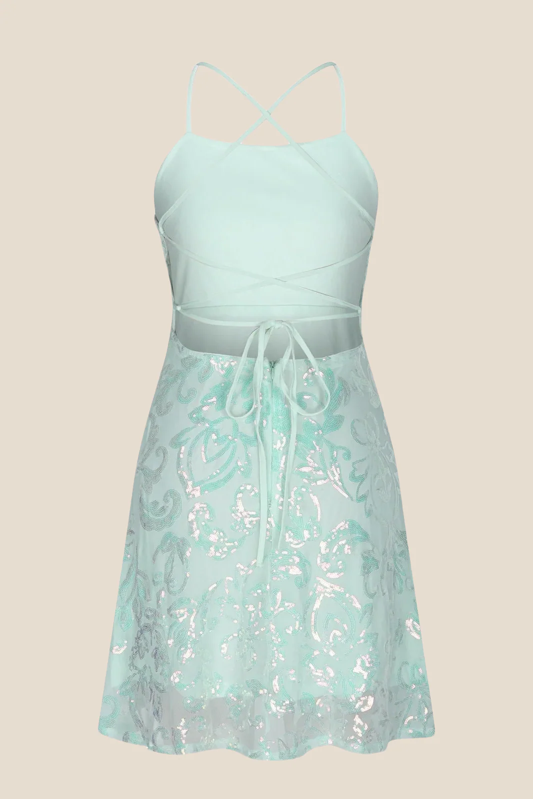 Straps Mint Green Sequin A-line Short Dress