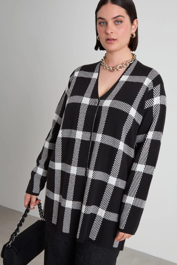Cotton and viscose cardigan - BLACK WHITE