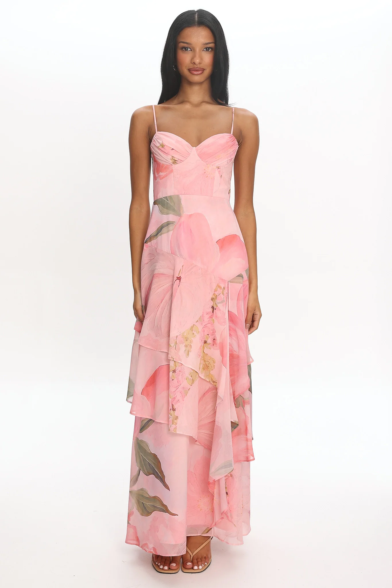 Botanical Bloom Tiered Maxi Dress Pink