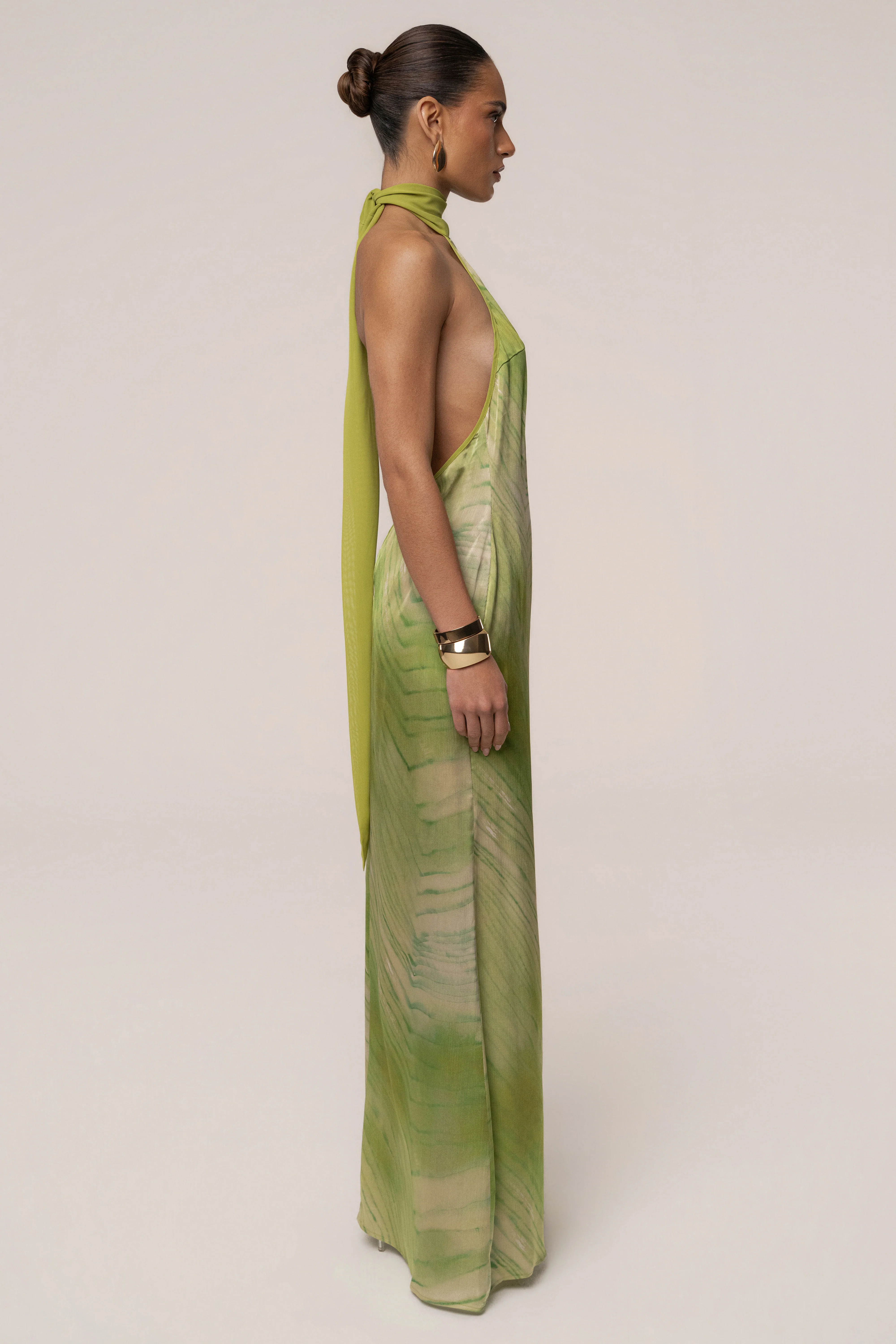Green Sunset Waves Maxi Dress