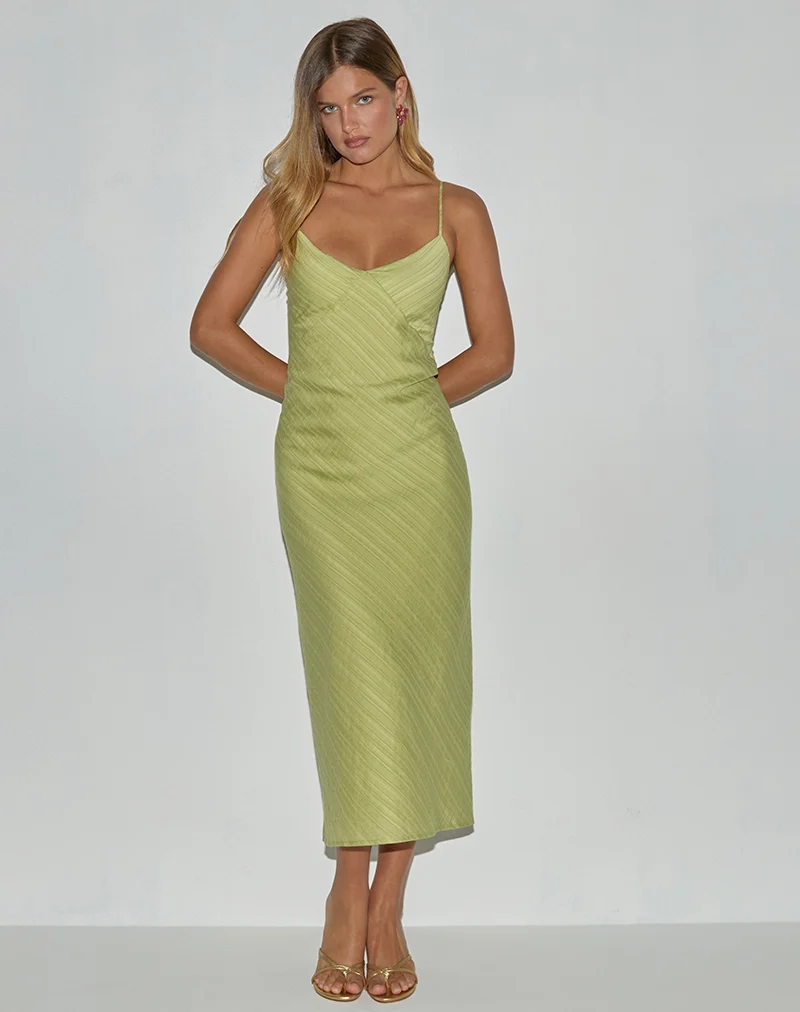 Elayna Midi Dress in Chiffon Stripe Green
