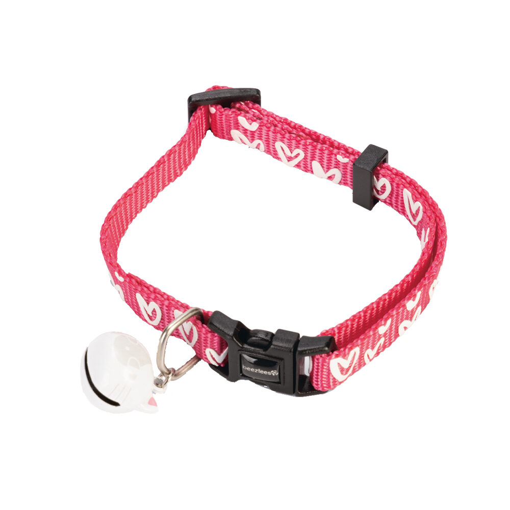 Beeztees Nylon Cat Collar Heart  20-30 x 1 cm - Pink