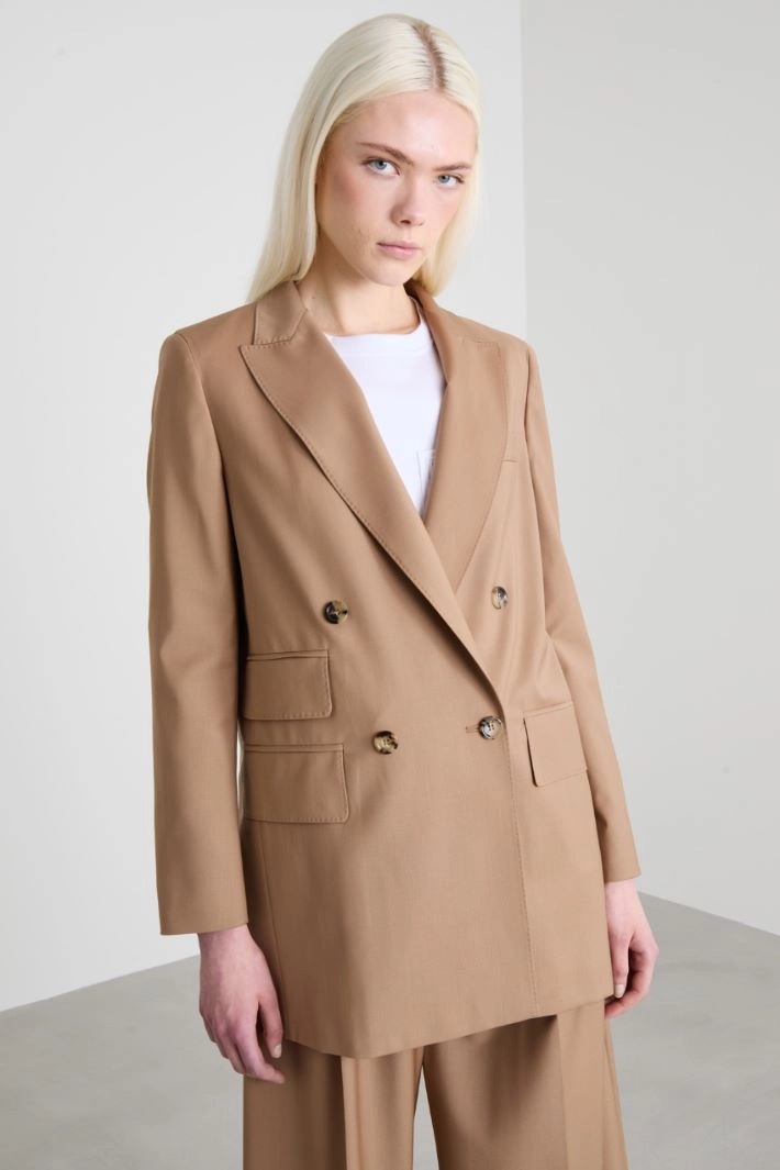 Wool Canvas Blazer - CAMEL