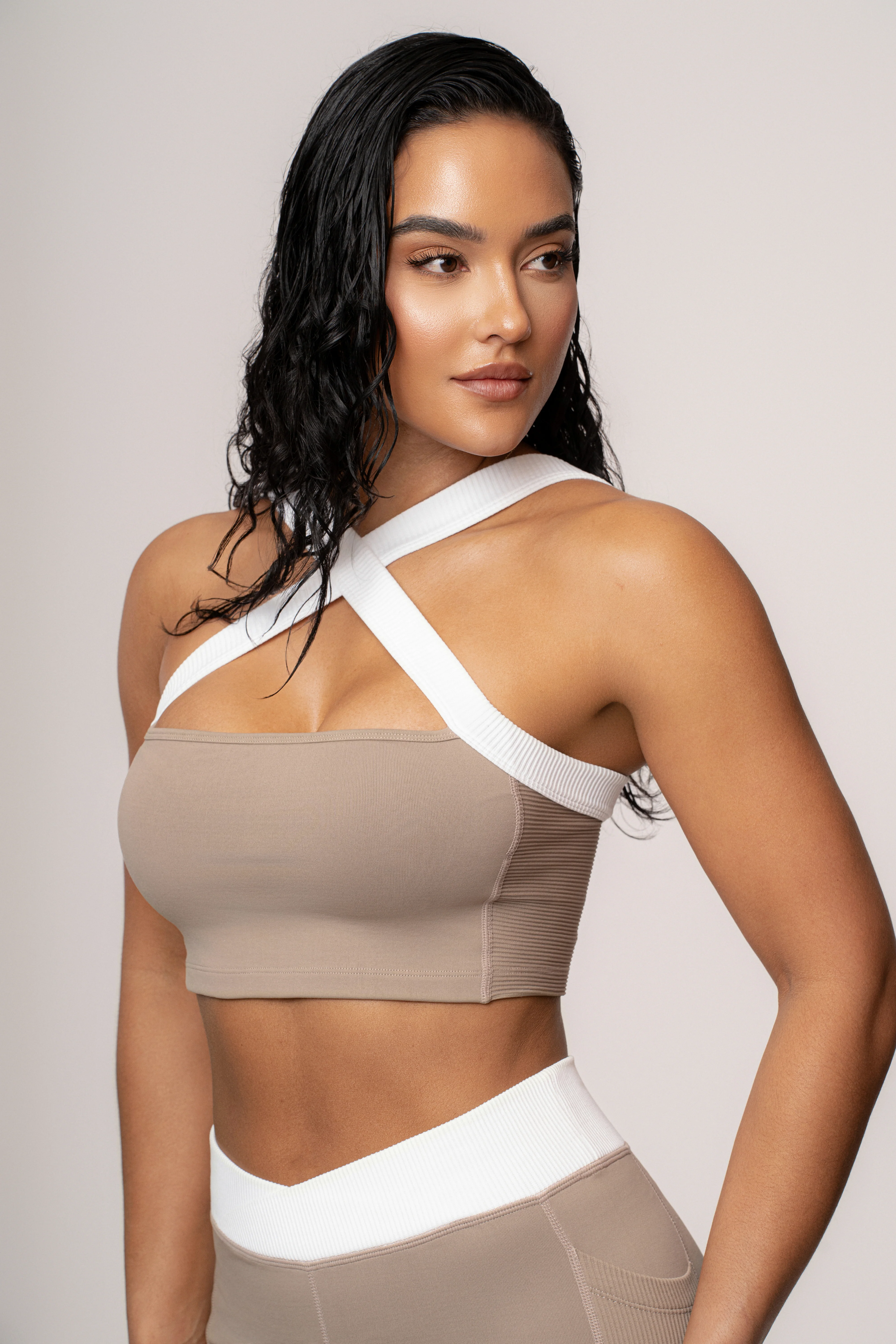 Beige/White Ultimate Ribbed Halter Top