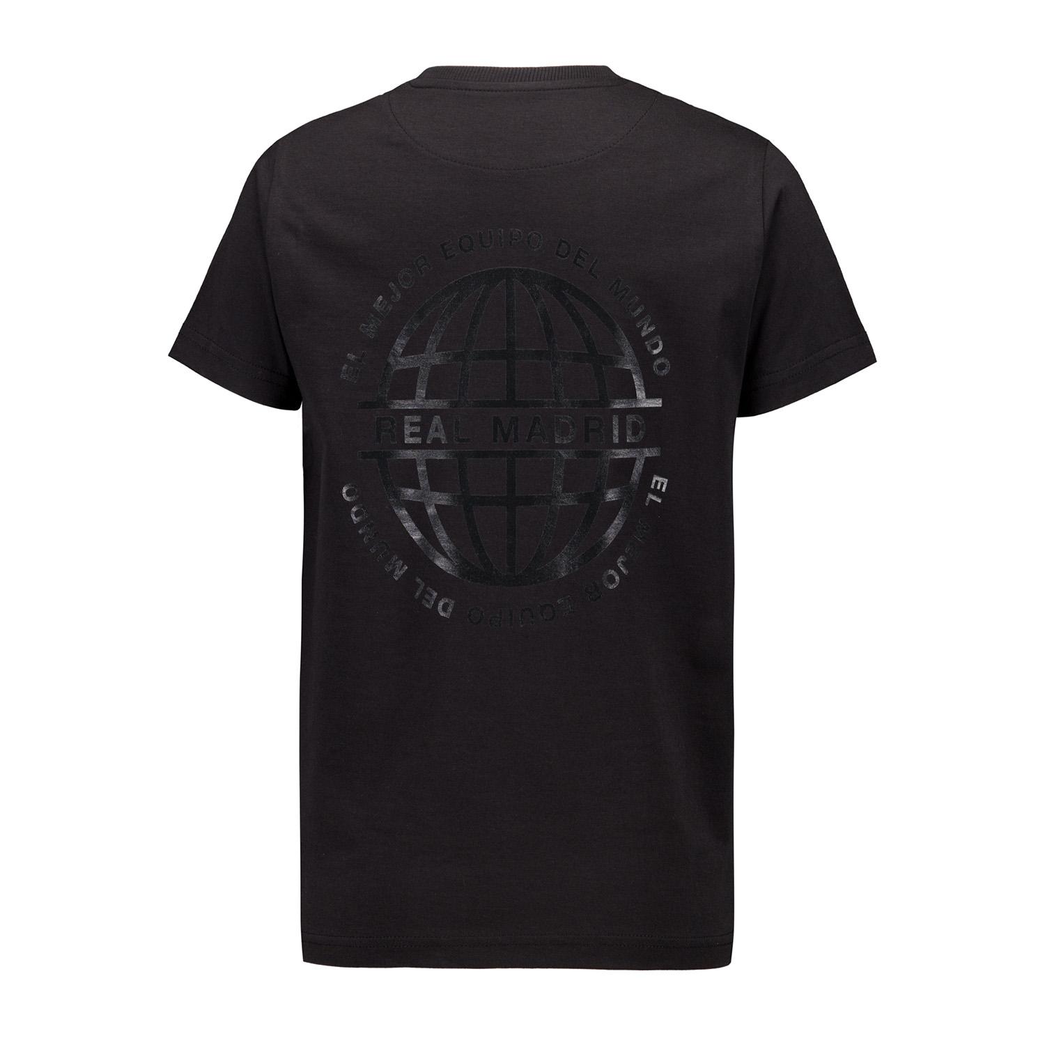 Kids Blackout T-Shirt Globe Backprint Black Real Madrid