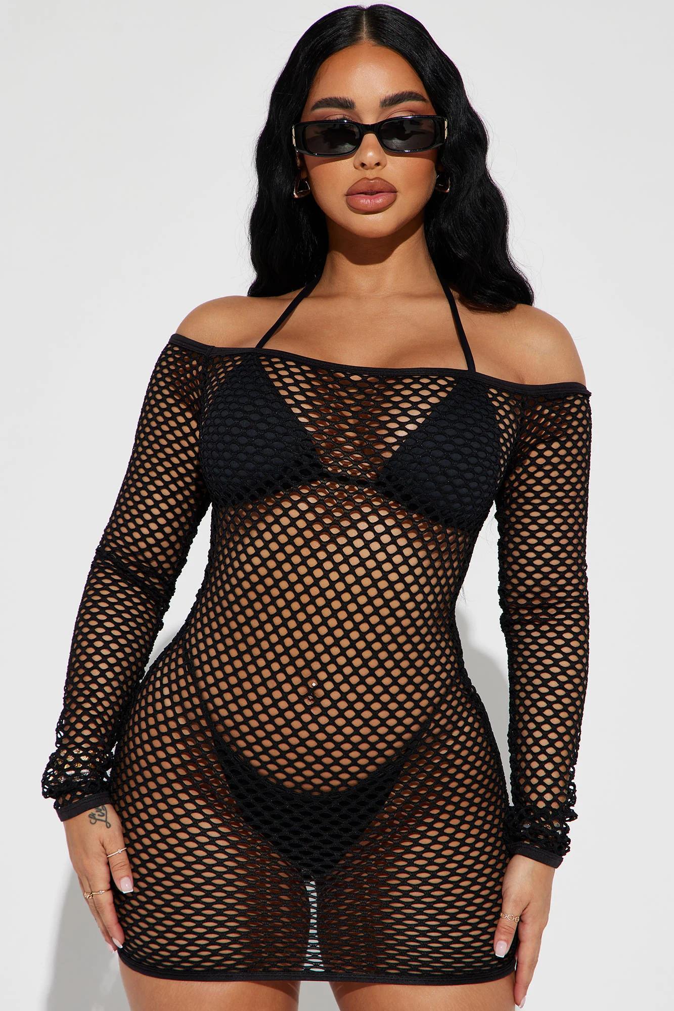 Beach Please Fishnet Dress Cover Up - Black