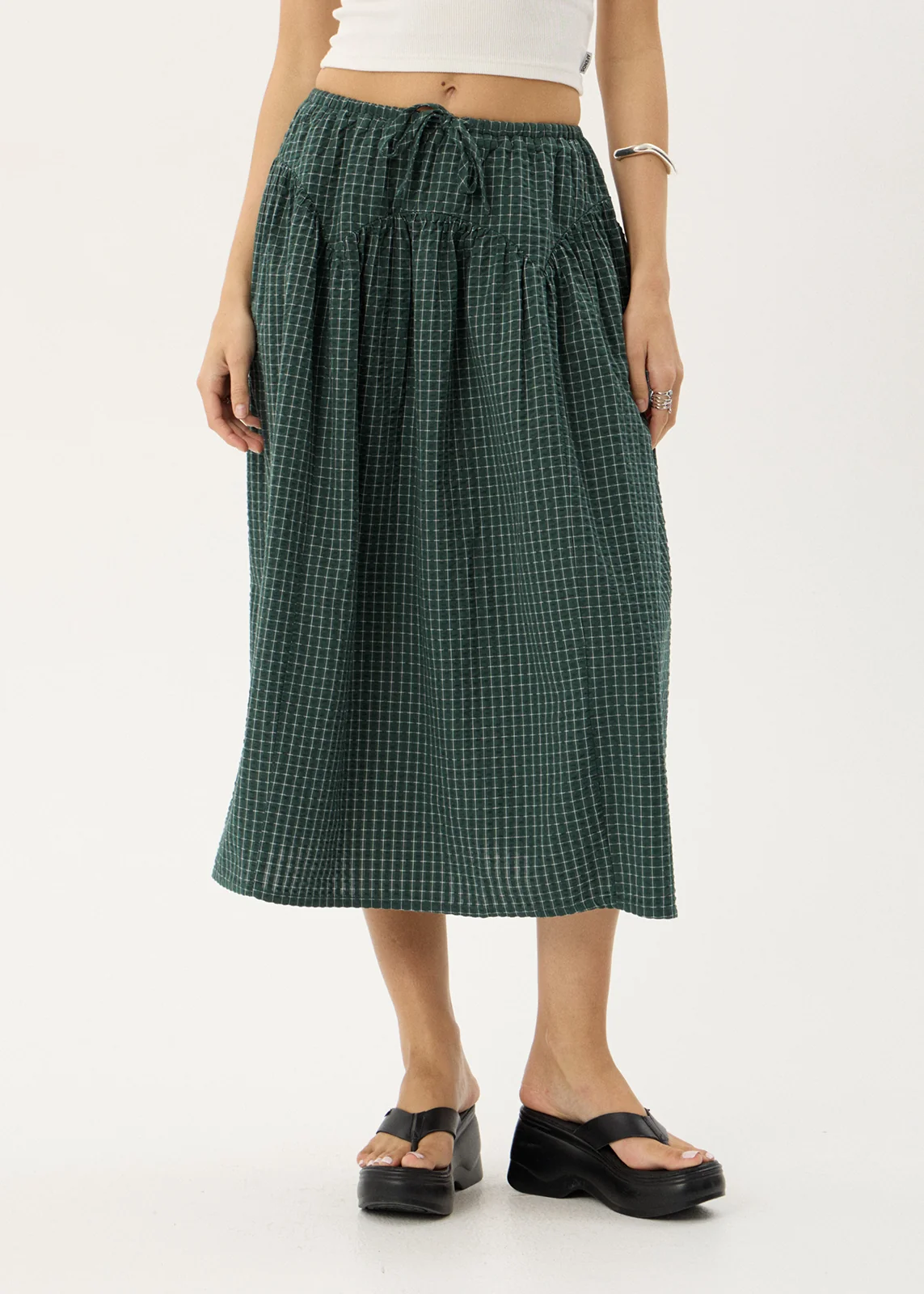 AFENDS Womens Marlow - Midi Skirt - Reverb Pine Check
