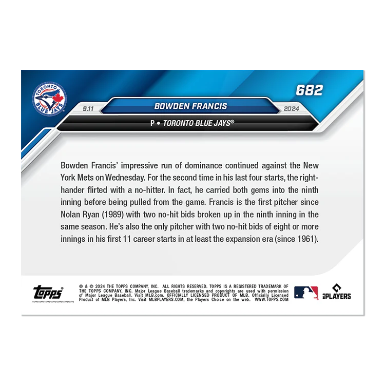 Bowden Francis - 2024 MLB TOPPS NOW® Card 682