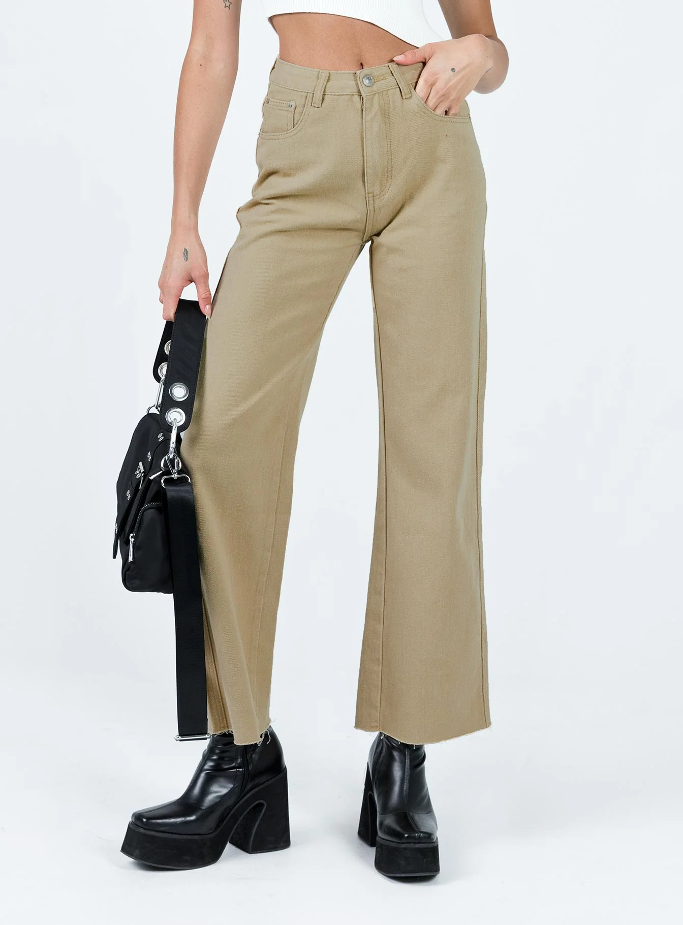 Arlington High Rise Straight Leg Denim Jeans Stone