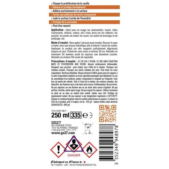 Anti rust GS27 Rust stop - Fast universal dryingRef: gs0113 / te110281