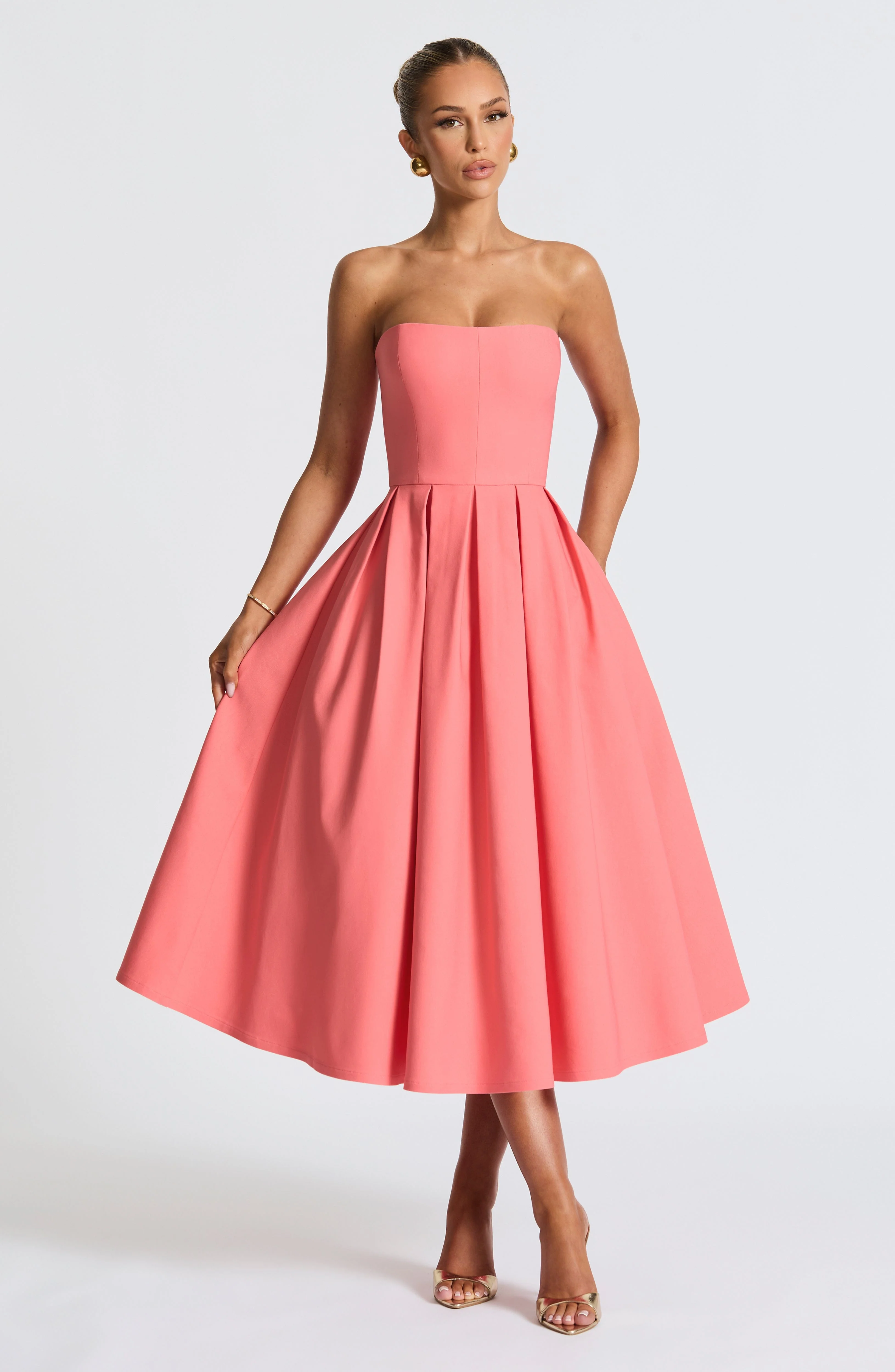 Edith Midi Dress - Coral Pink