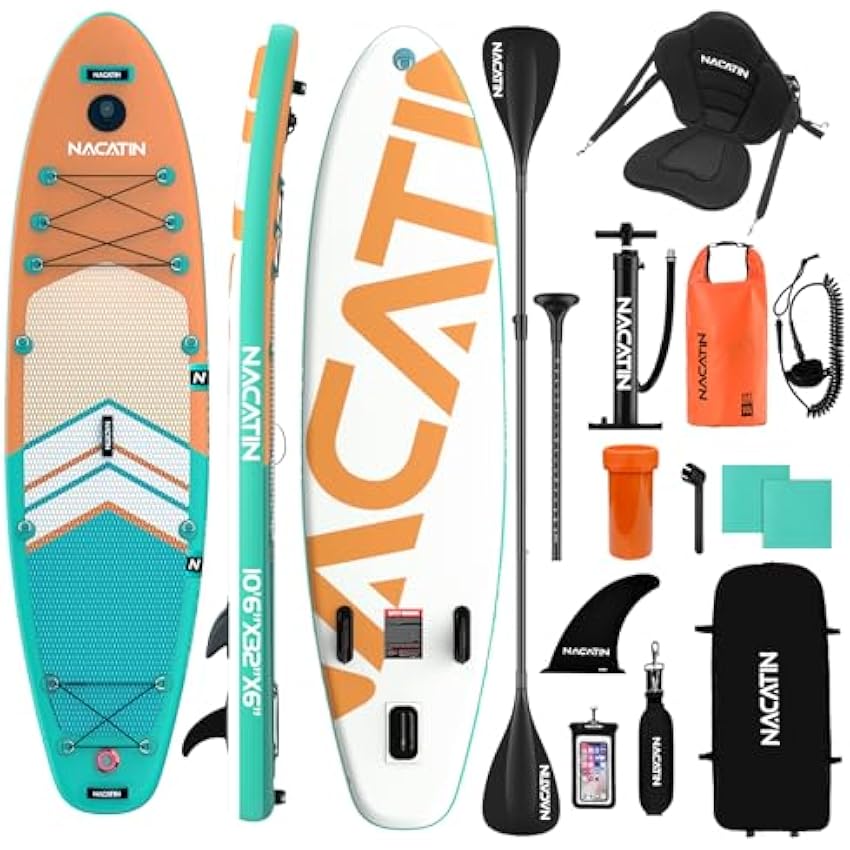 NACATIN Inflatable Stand Up Paddle Board with Kayak Seat,10'6Upgrade Version Blow Up Paddle Boards for Adults with Premium SUP Accessories&Backpack,Adjustable Paddle,Camera Mount,Fins,Hand Pump