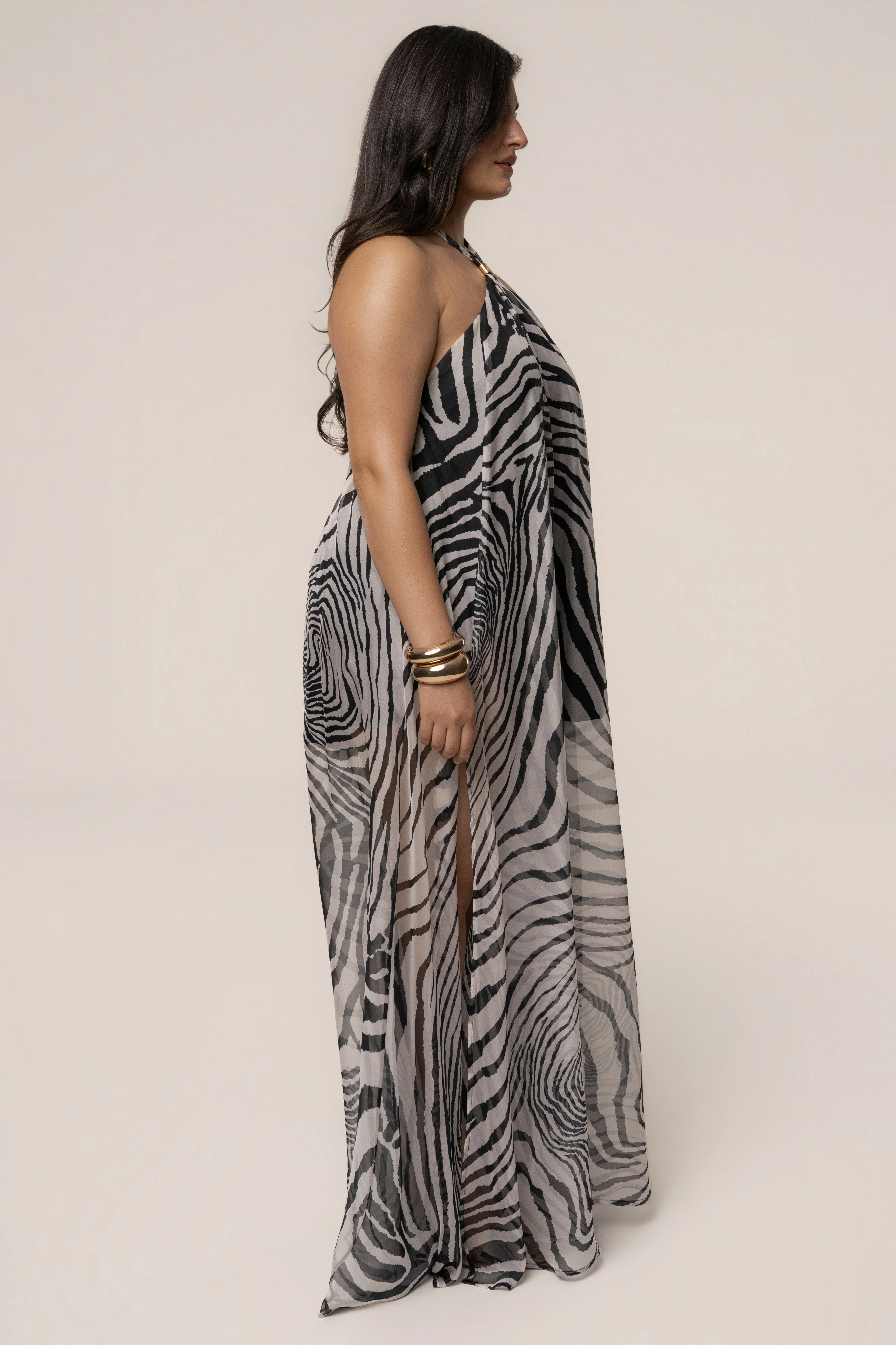 Zebra Print Jolene Halter Neck Maxi Dress