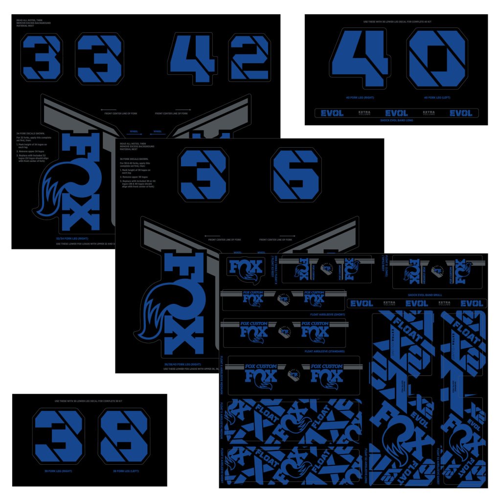 FOX CUSTOM Decal Kit for Fork & Rear Shock - blue
