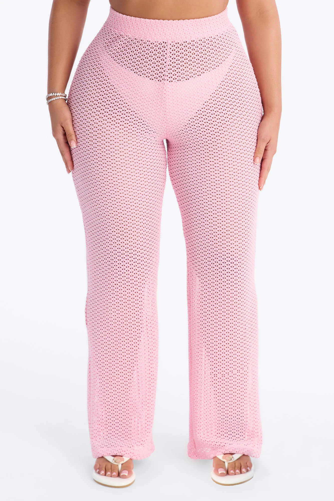 Warm Breeze Fishnet Swim Cover Up Pants - Pink