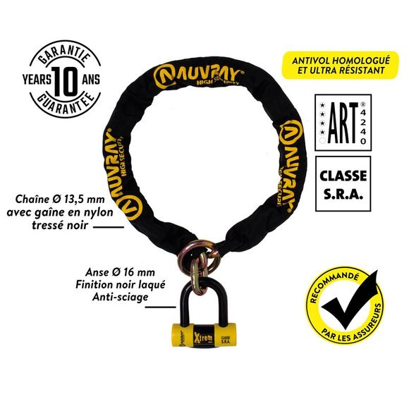 Antivol Auvray CHAINE XTREM LASSO Diamétre 13,5 Longueur 100 SRA UniverselRef : AUV0069 / CAXTR100LAUV