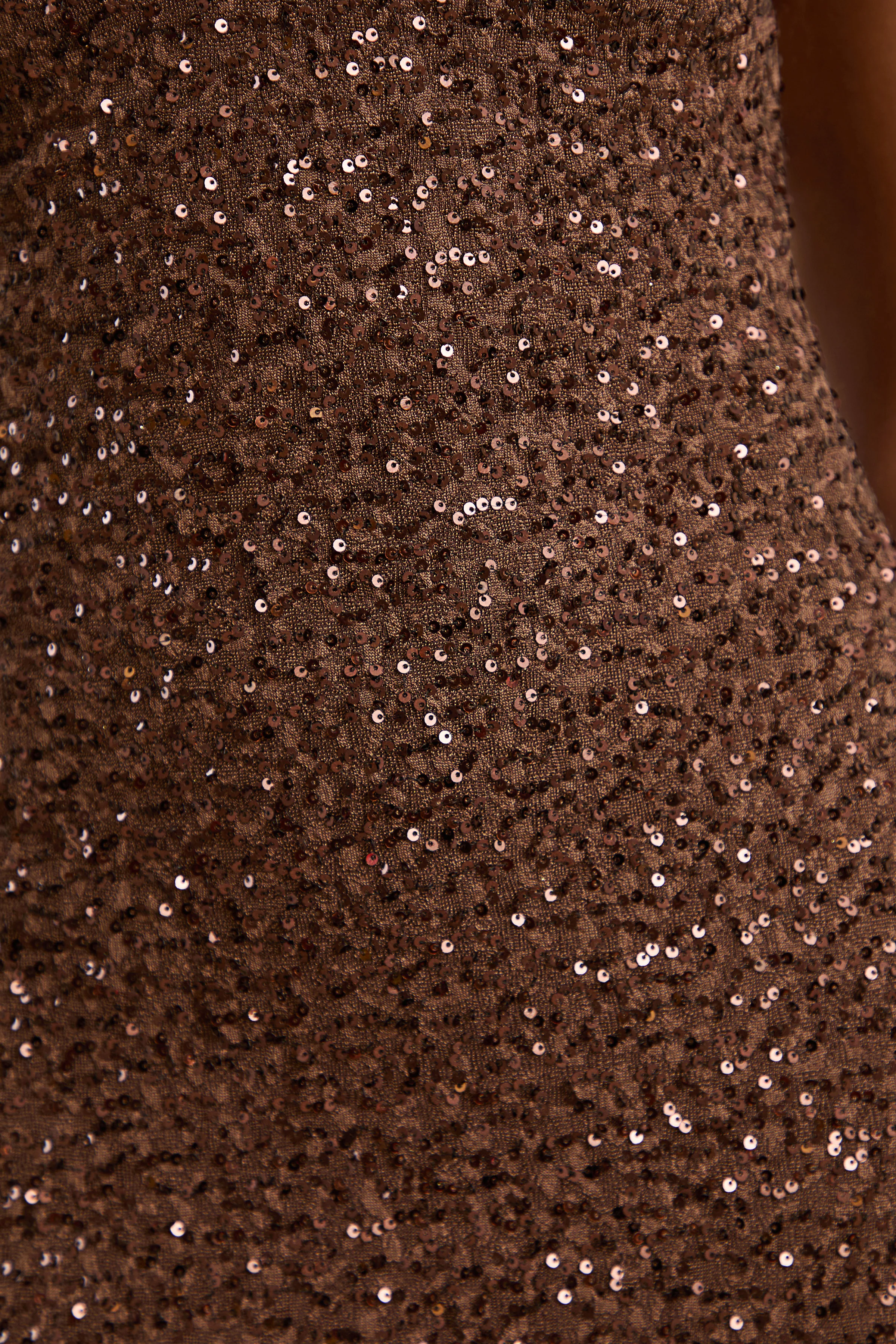 Madina | Brown Glitter Sequin V Neck Maxi Dress With Ruching And Low Back