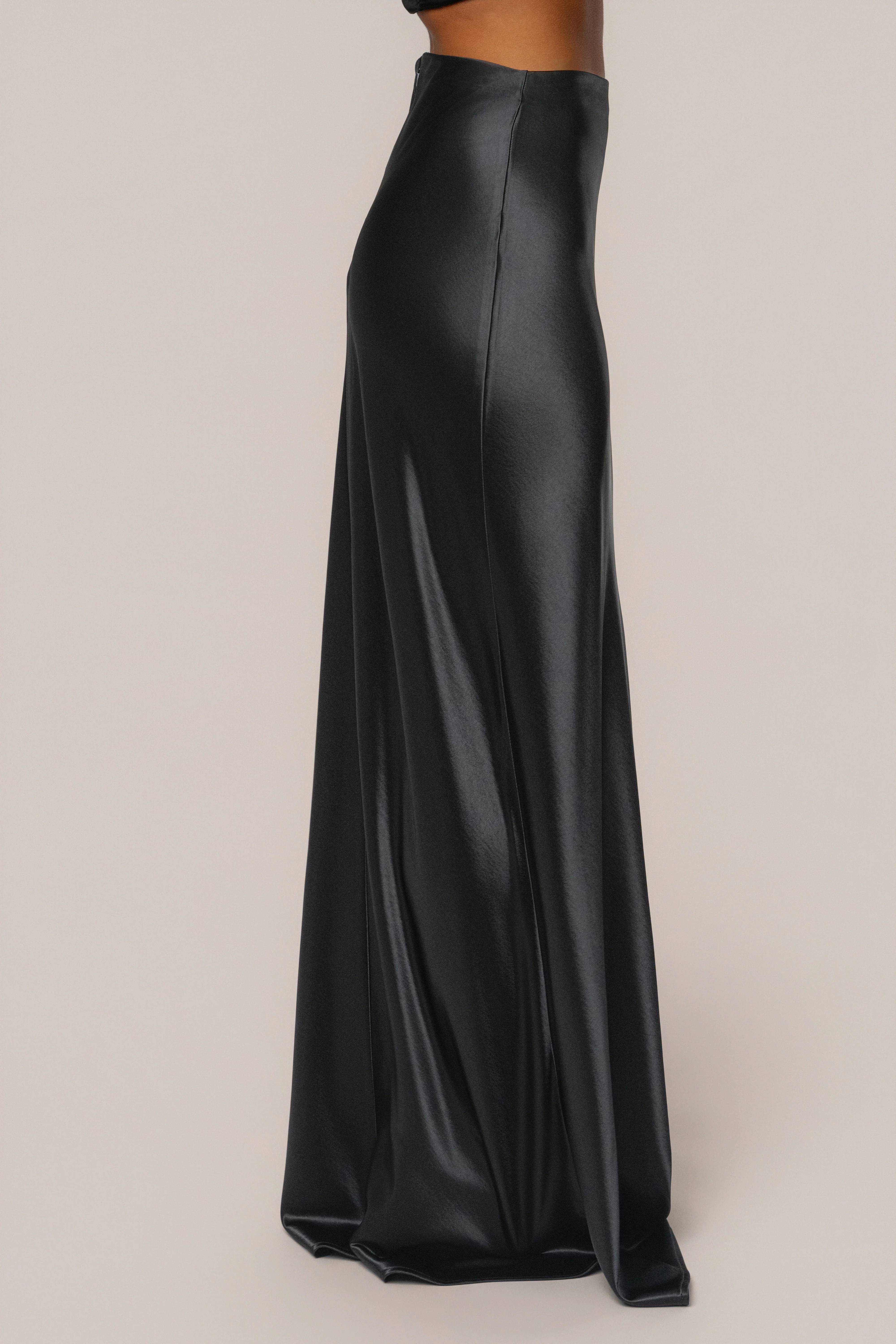 Black Tradition Satin Maxi Skirt