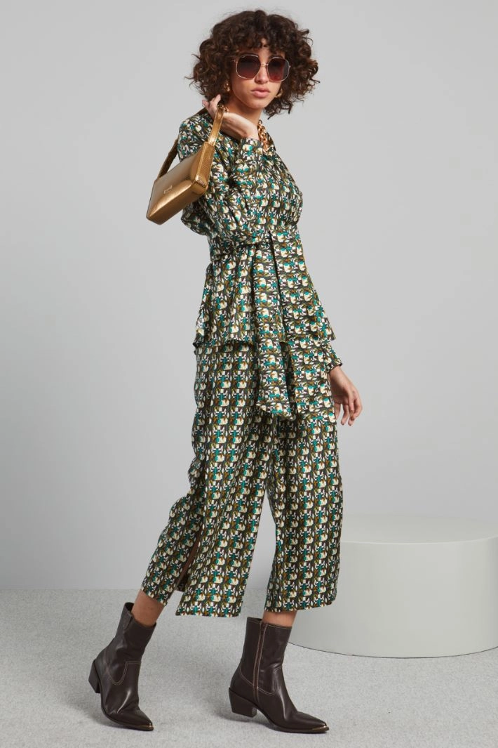 Slit-detailed silk trousers - EMERALD KHAKI WHITE