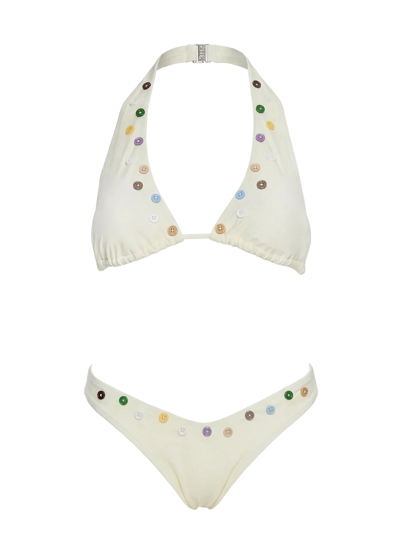 Calbira Button Detail Cheeky Bikini Bottoms Butter