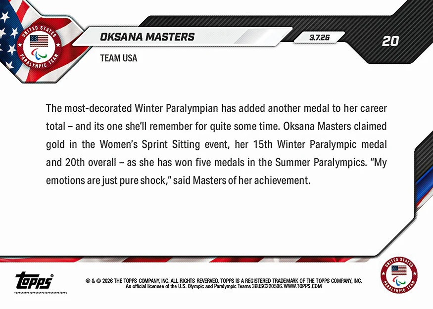 Oksana Masters - 2026 Paralympics Topps NOW® - Card 20 - PR: 399