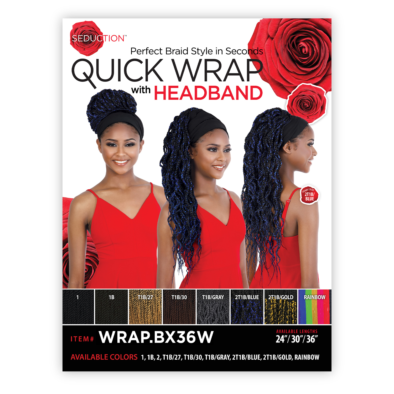 Motown Tress Seduction Quick Wrap with Headband Wig WRAP.BX36W Box Braid Wavy 36