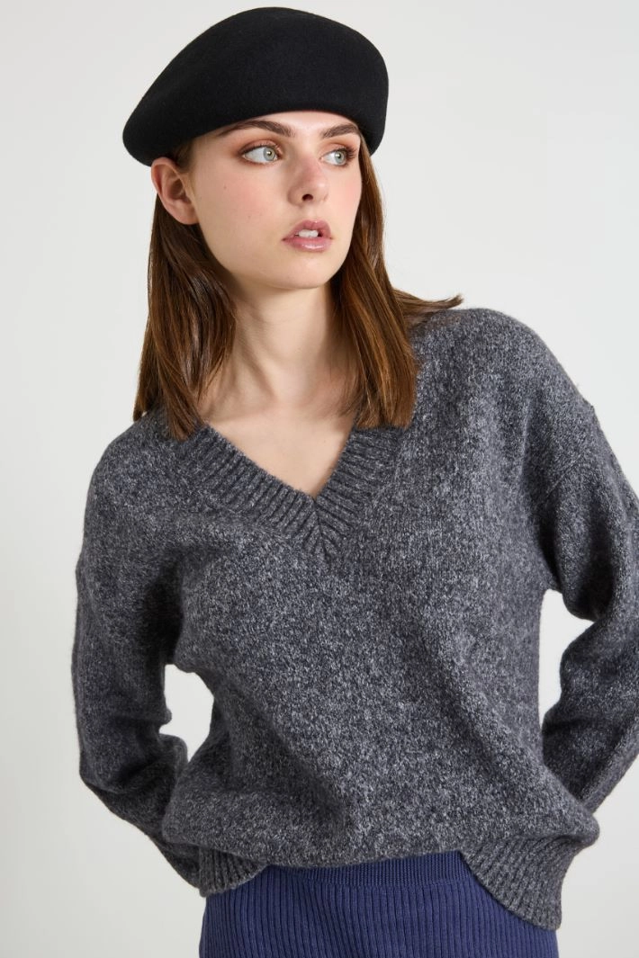 Wool felt beret - BLACK