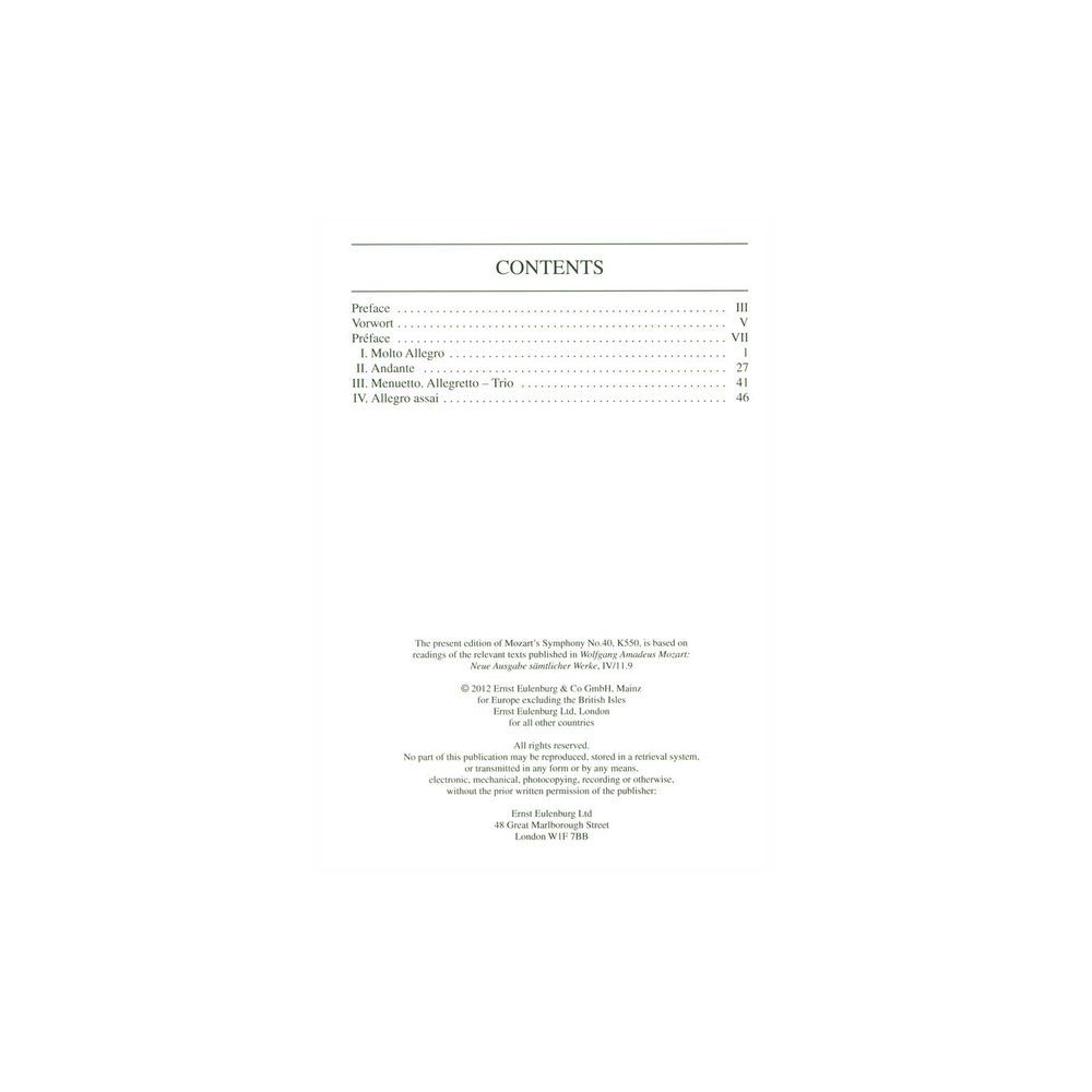 Edition Eulenburg Mozart Sinfonie Nr. 40 g