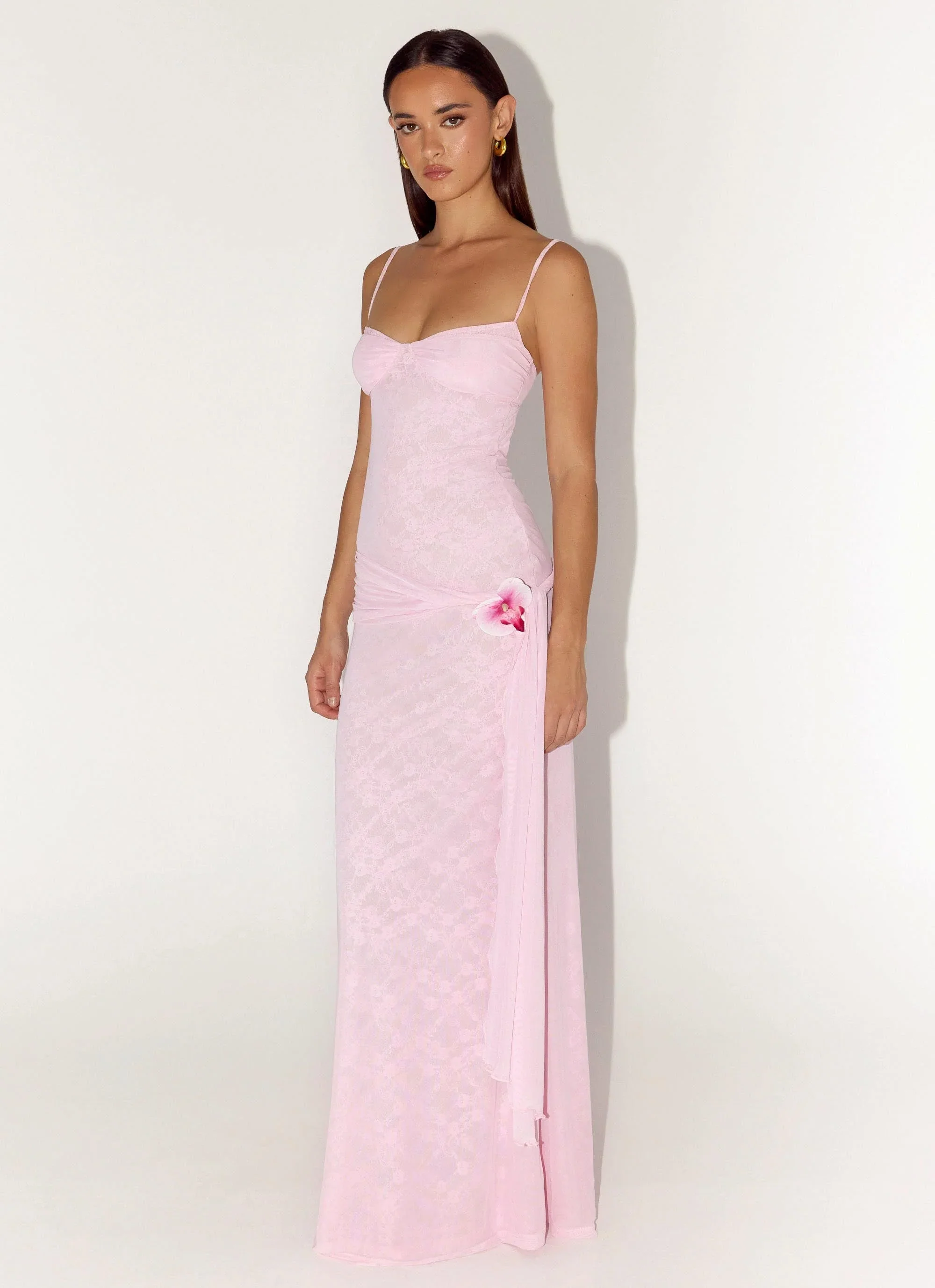 Natty Lace Mesh Maxi Dress - Petal Pink
