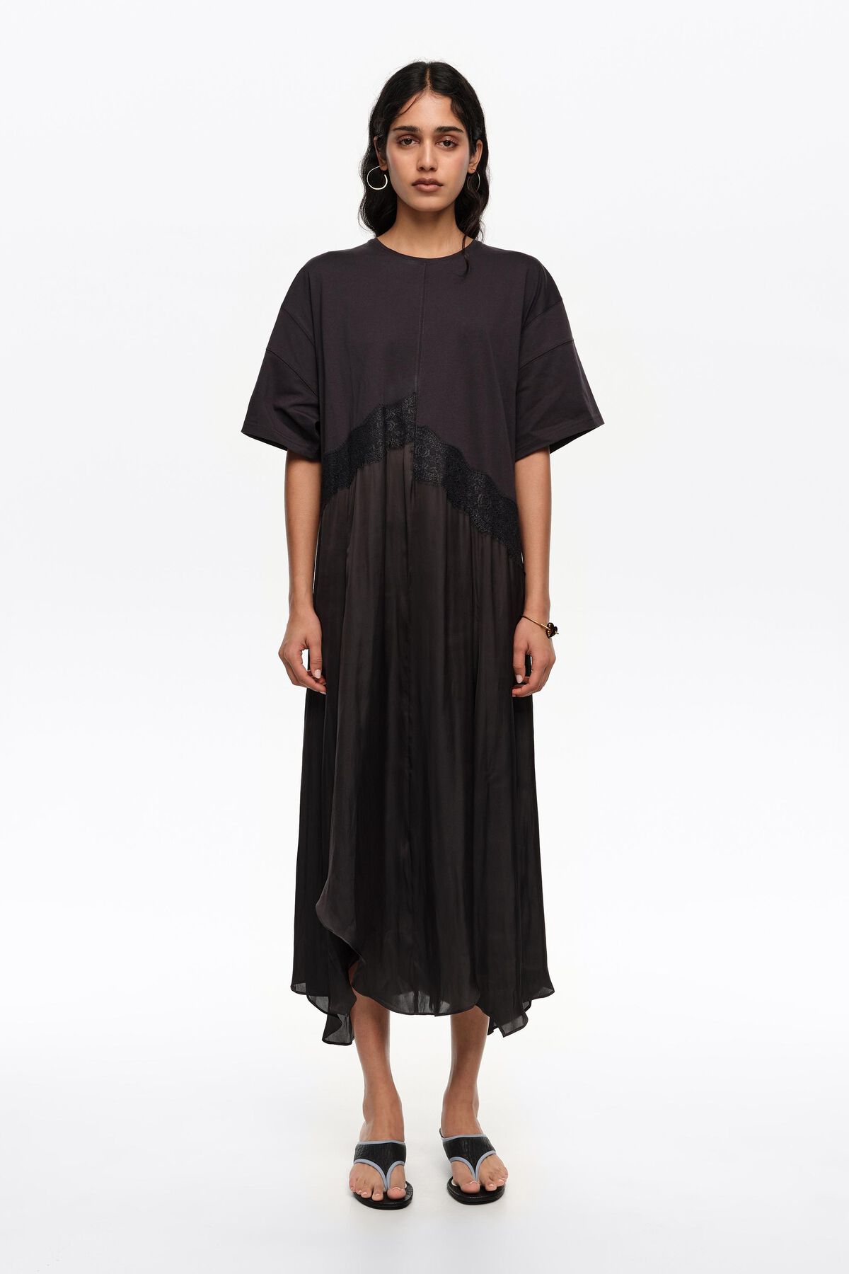 Black two-material asymmetric dress