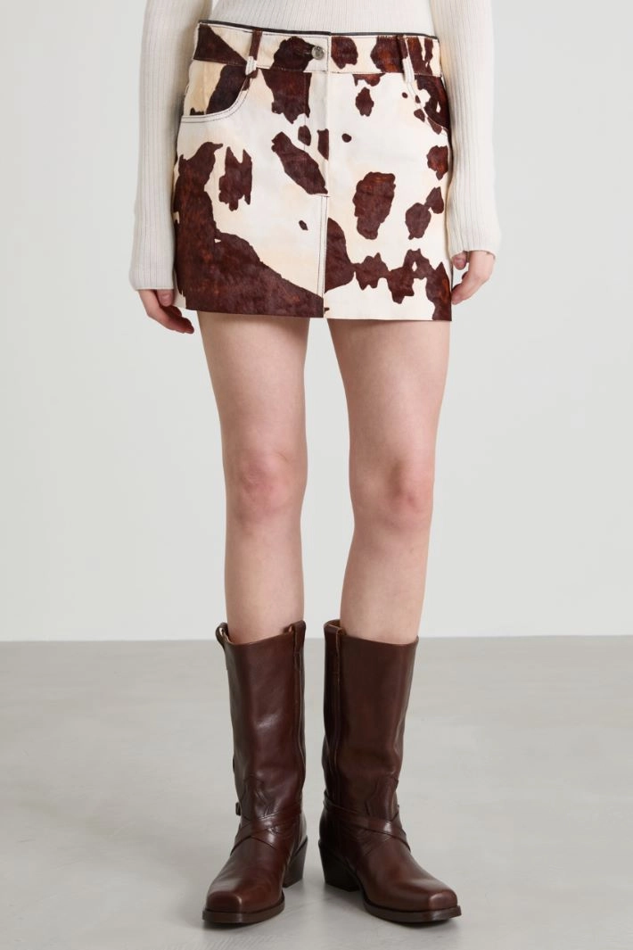 Ponyskin mini skirt - BROWN CREAM