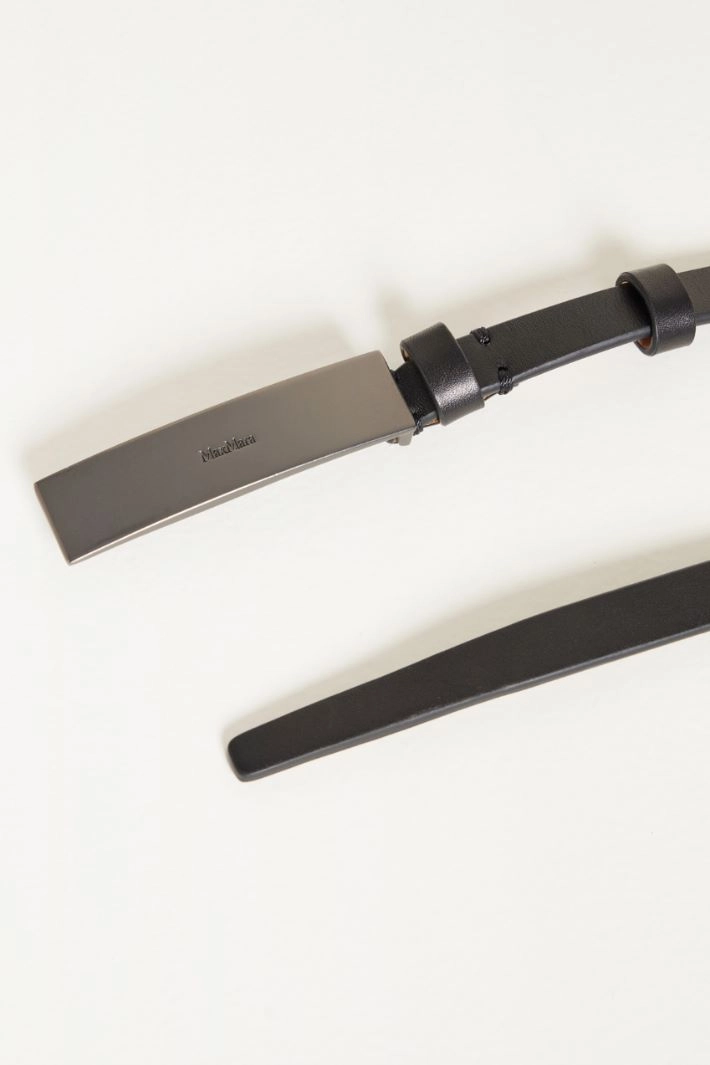 Leather belt with plaque buckle - BLACK