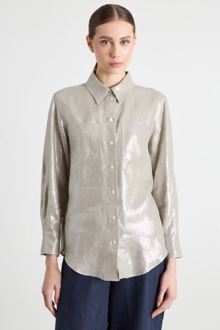 Laminated linen blouse - GREY