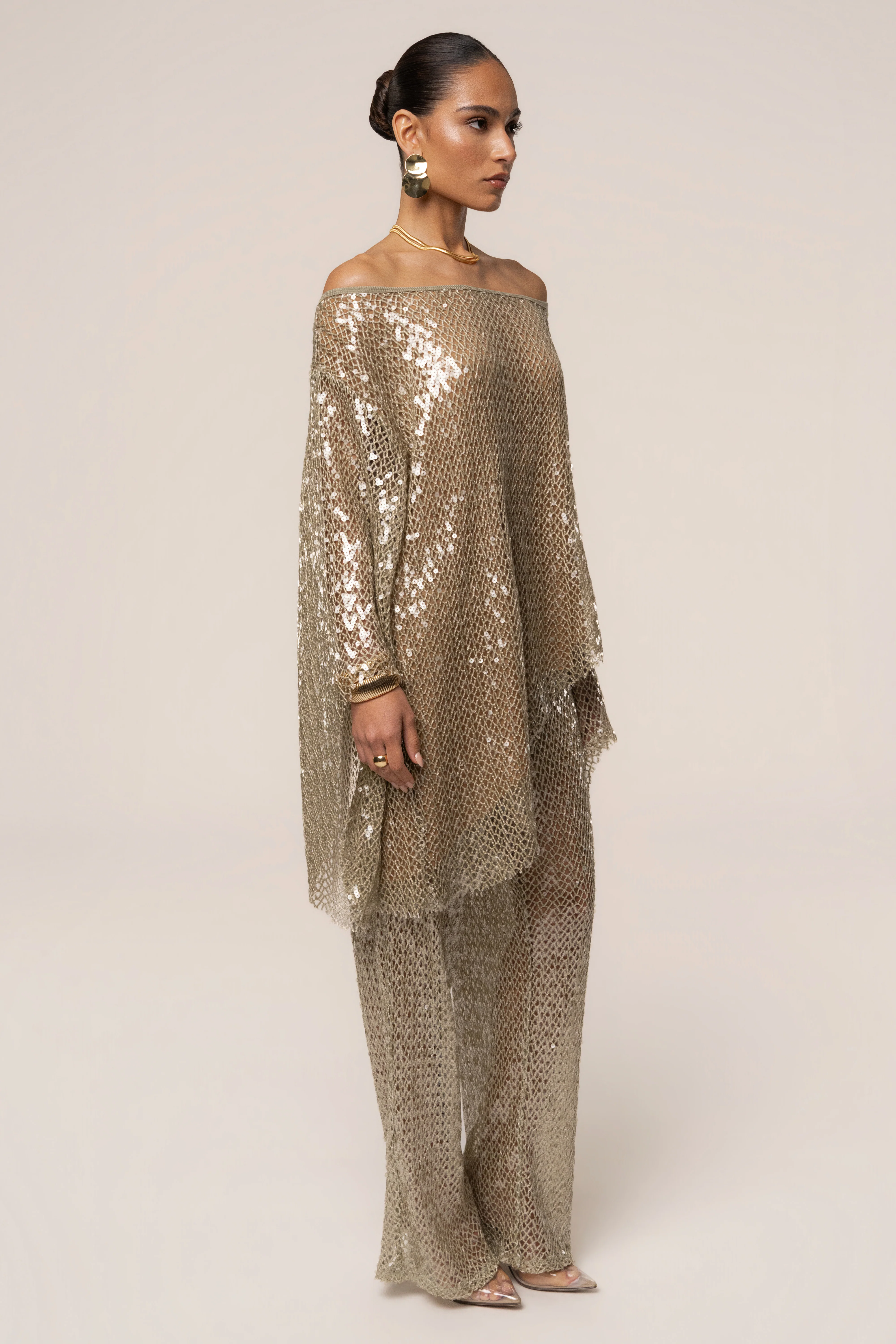 Sage Sheer Glow Sequin Top