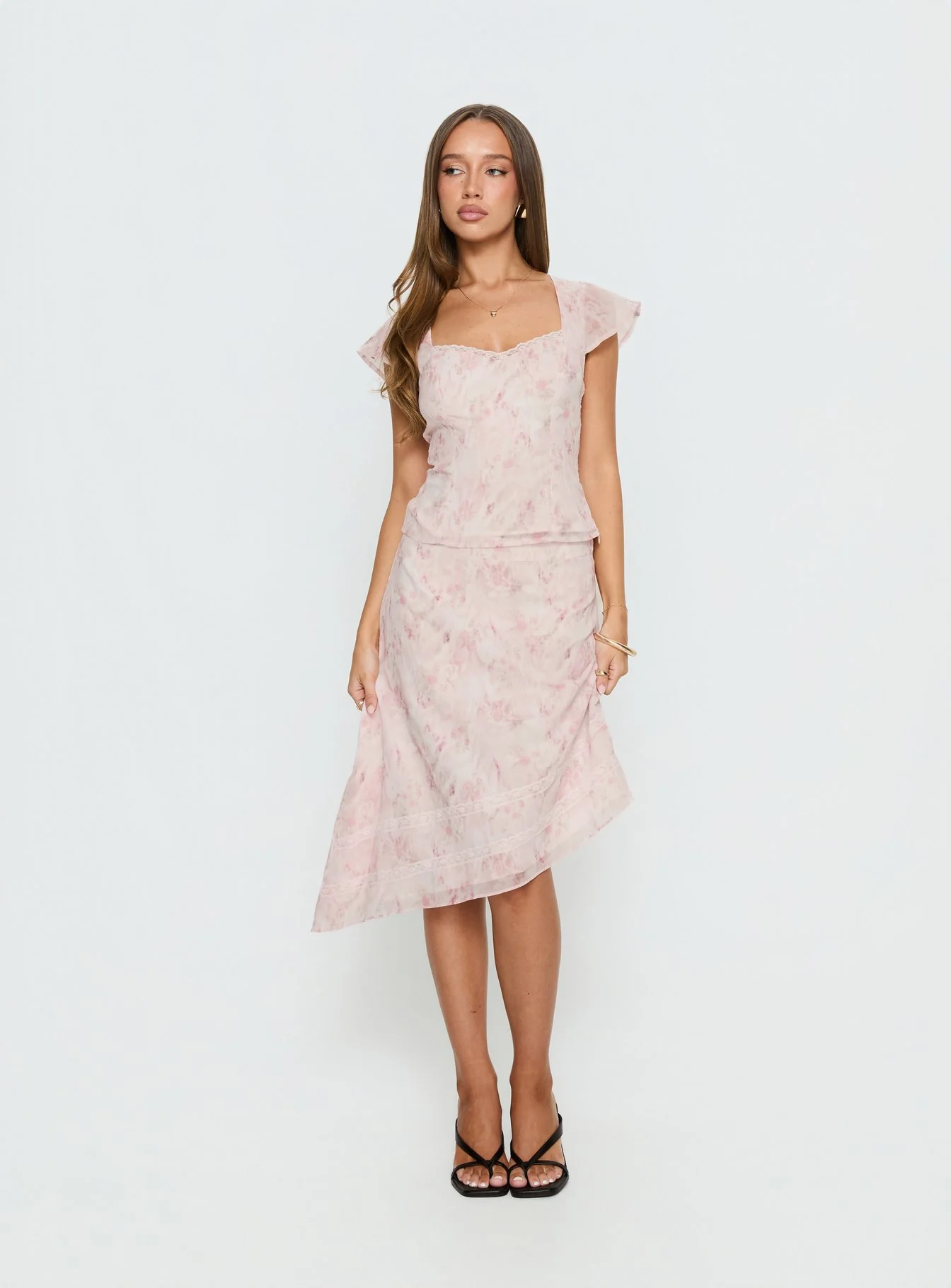 Avaline Asymmetrical Midi Skirt Pink