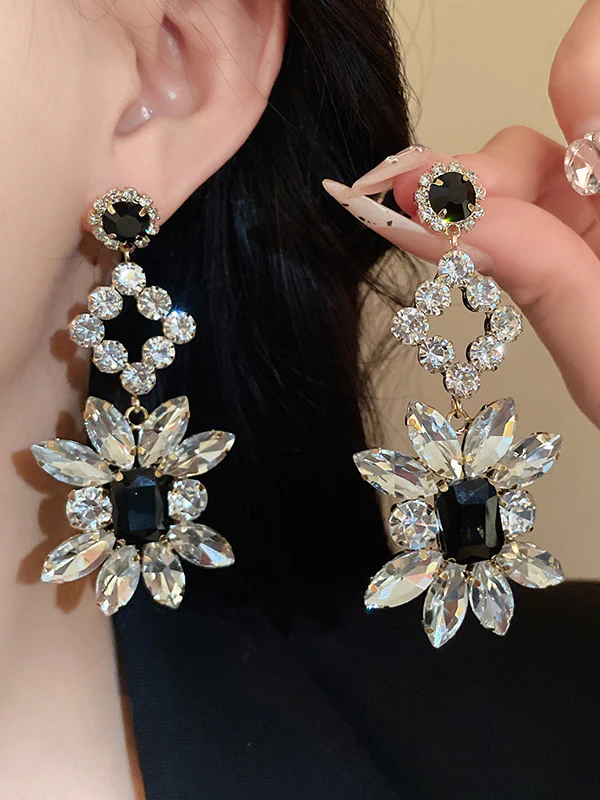 Geometric Rhine Stones Drop Earrings