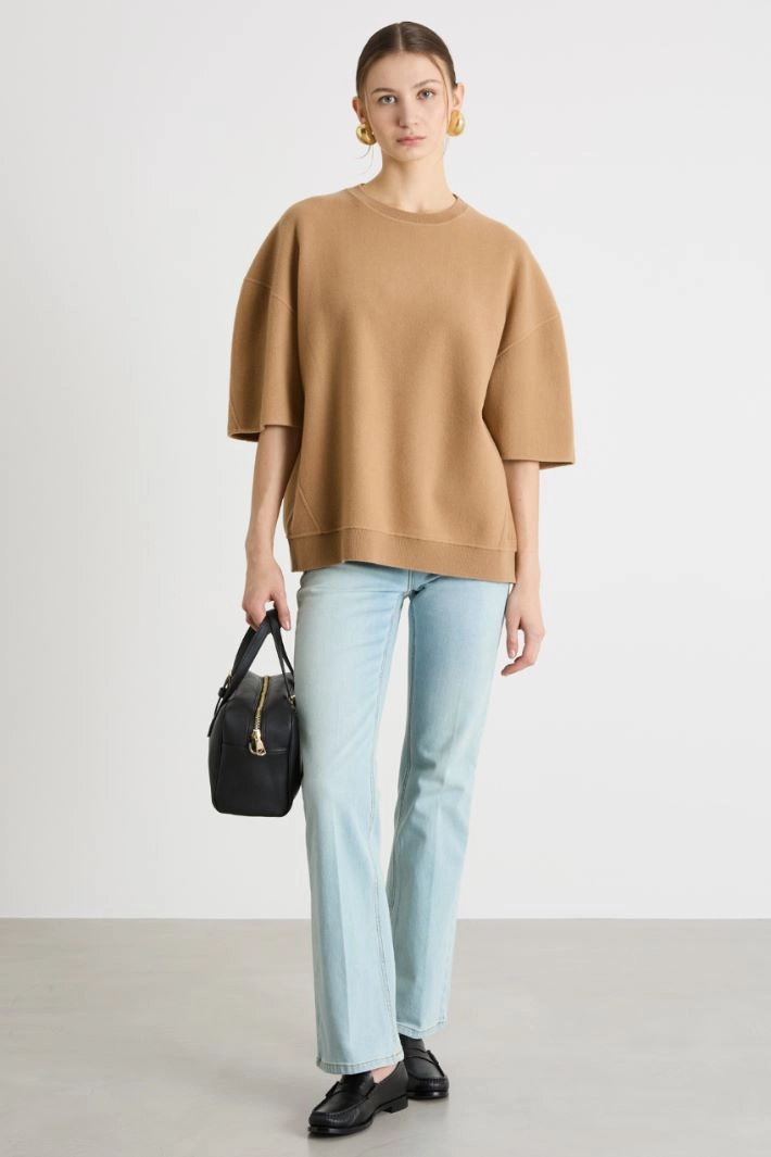 Oversized short-sleeved sweatshirt - CAMEL