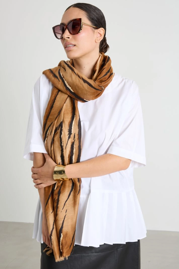 Lamé printed stole - BROWN