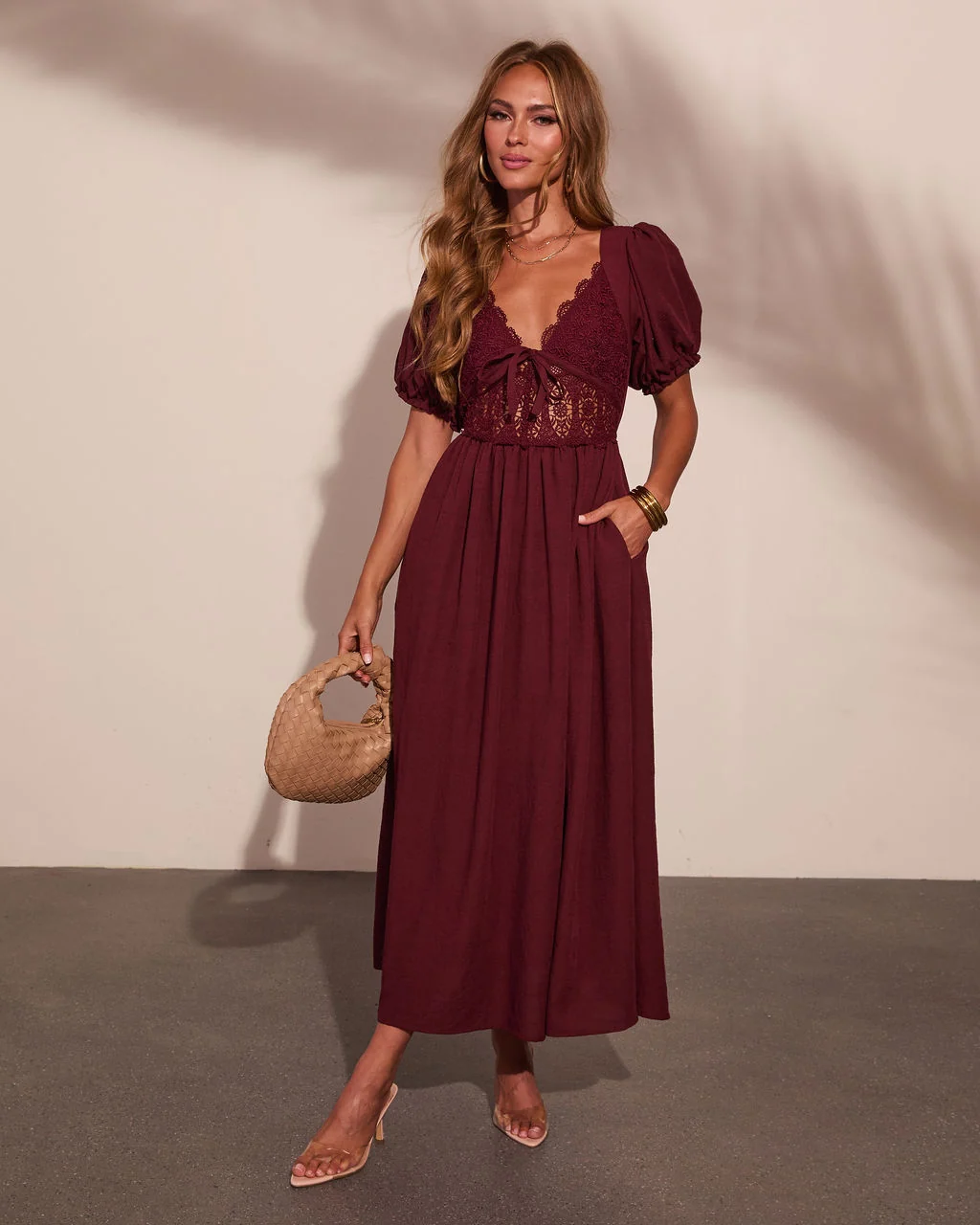 Shelby Linen Blend Lace Bodice Maxi Dress