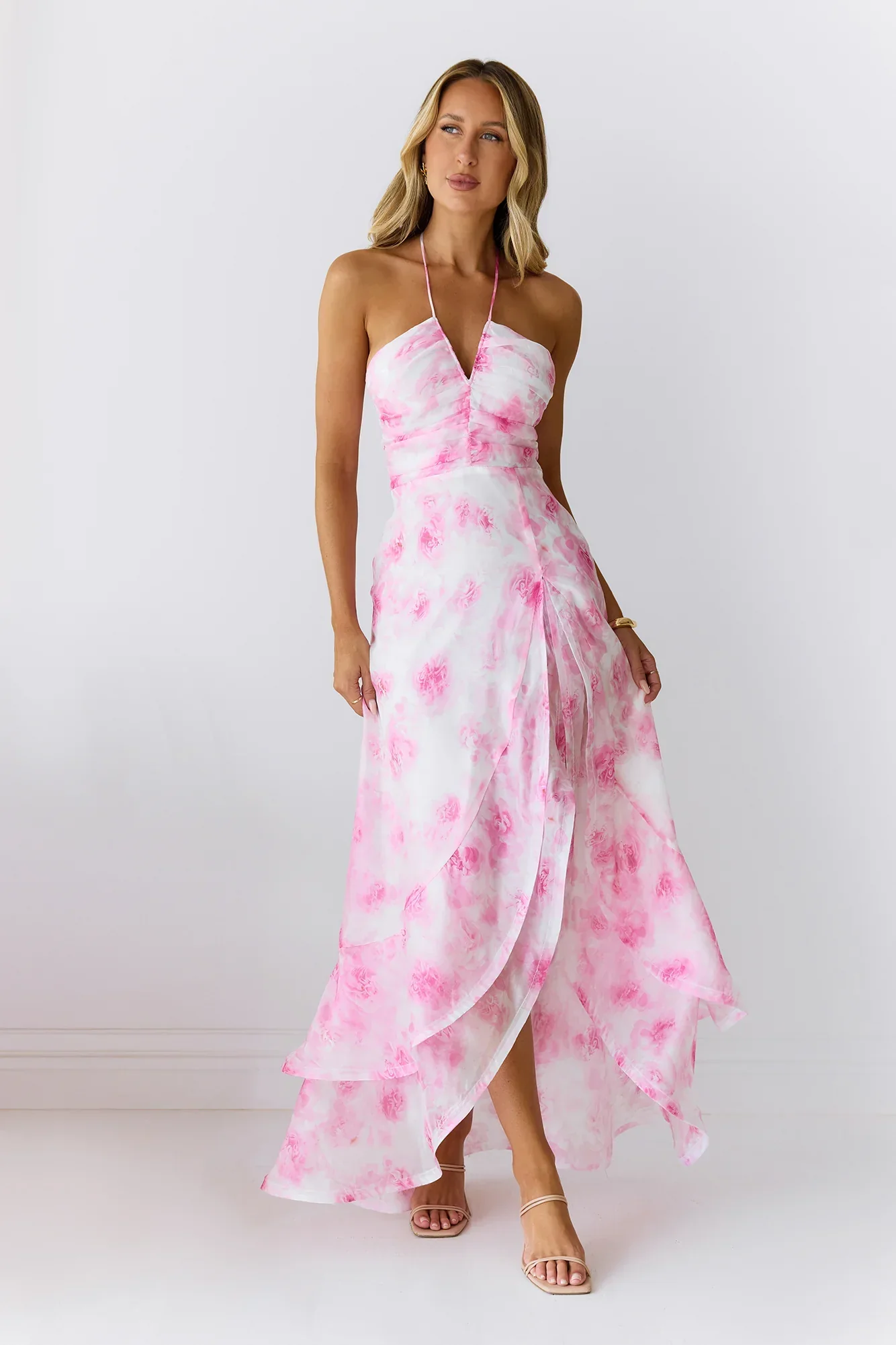 Strawberry Pop Halter Maxi Dress Pink