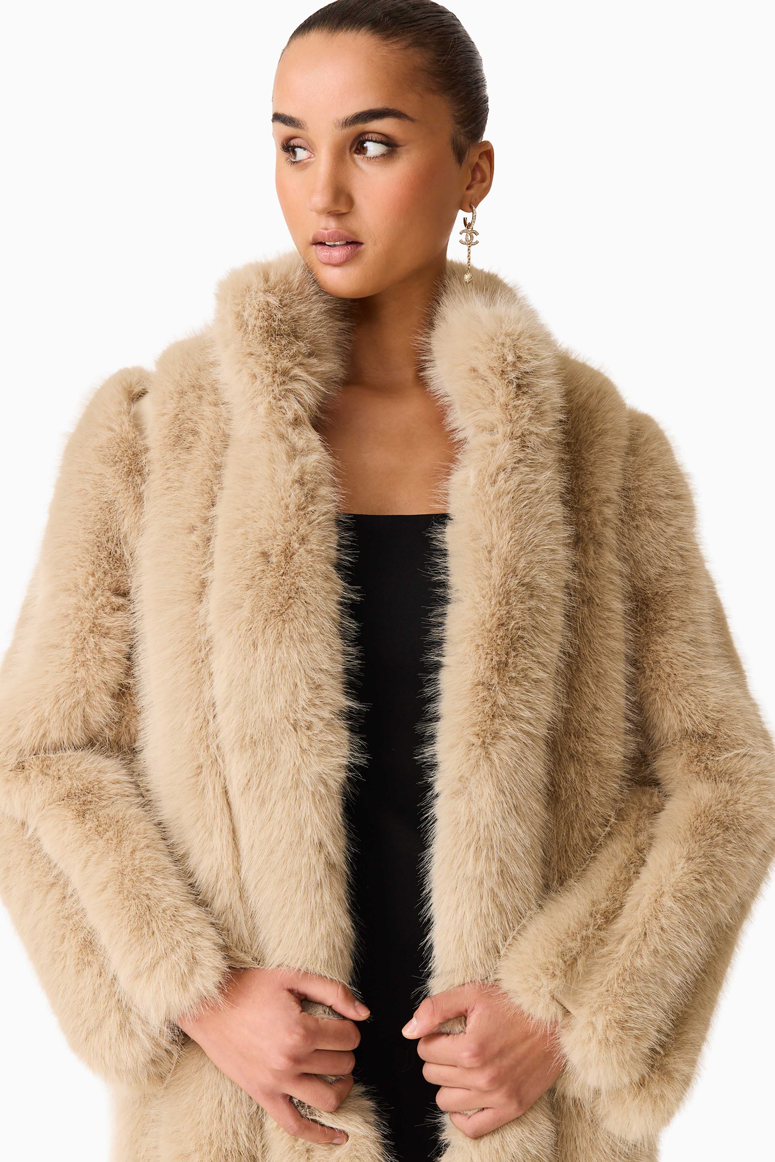 Faux Fur Maxi Coat in Beige