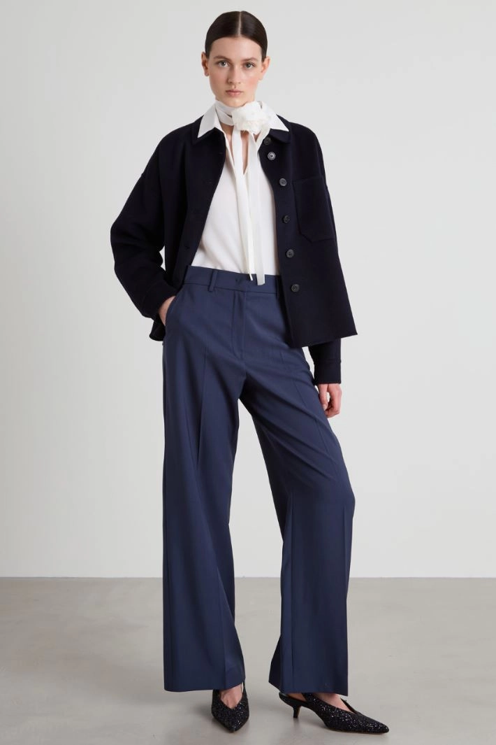 Single-breasted double wool pea coat - NIGHT BLUE