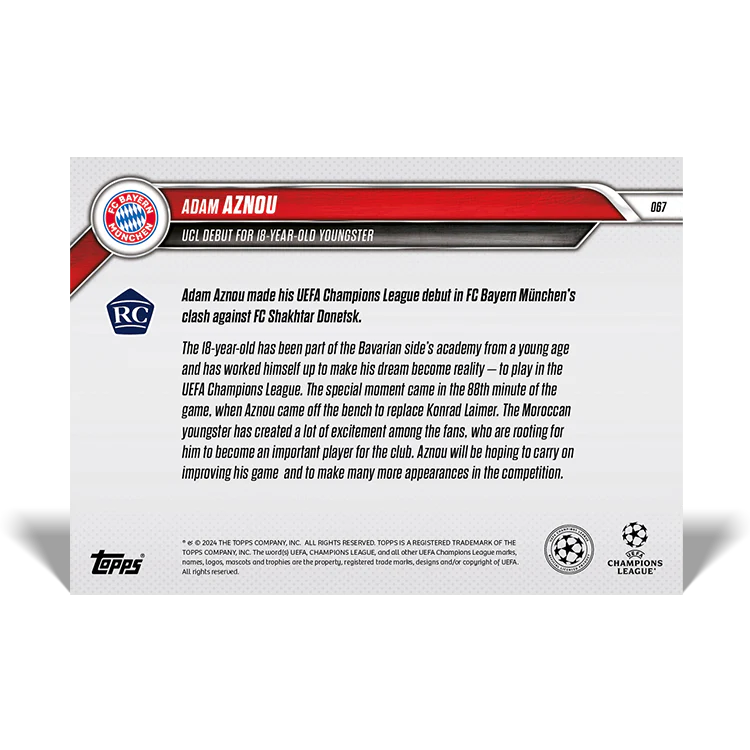 Adam Aznou - UCL debut for 18-year-old youngster - 24/25 UCC Topps NOW® Card 67
