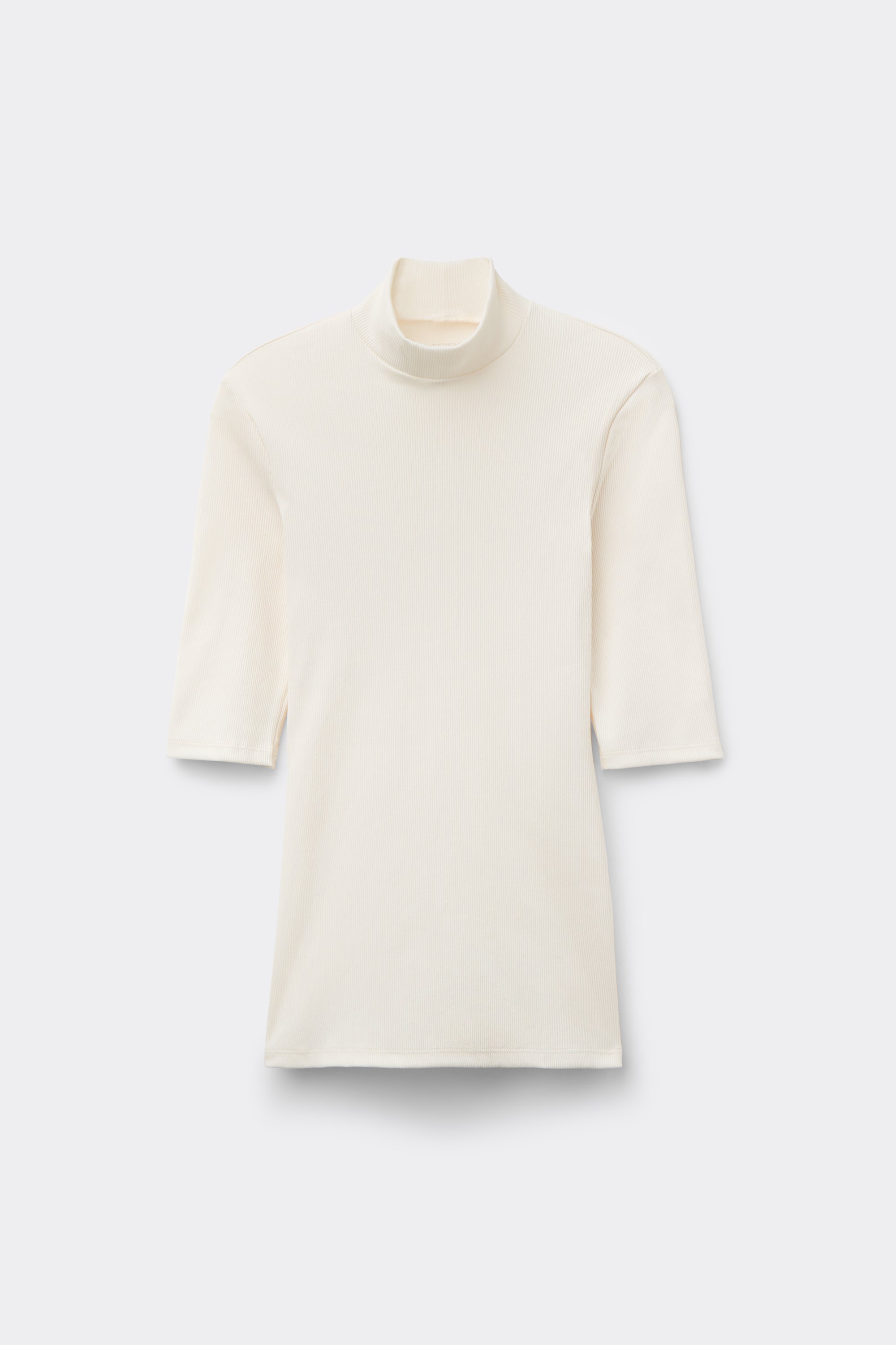 3/4 Sleeve Ribbed Cotton Polo Neck Top