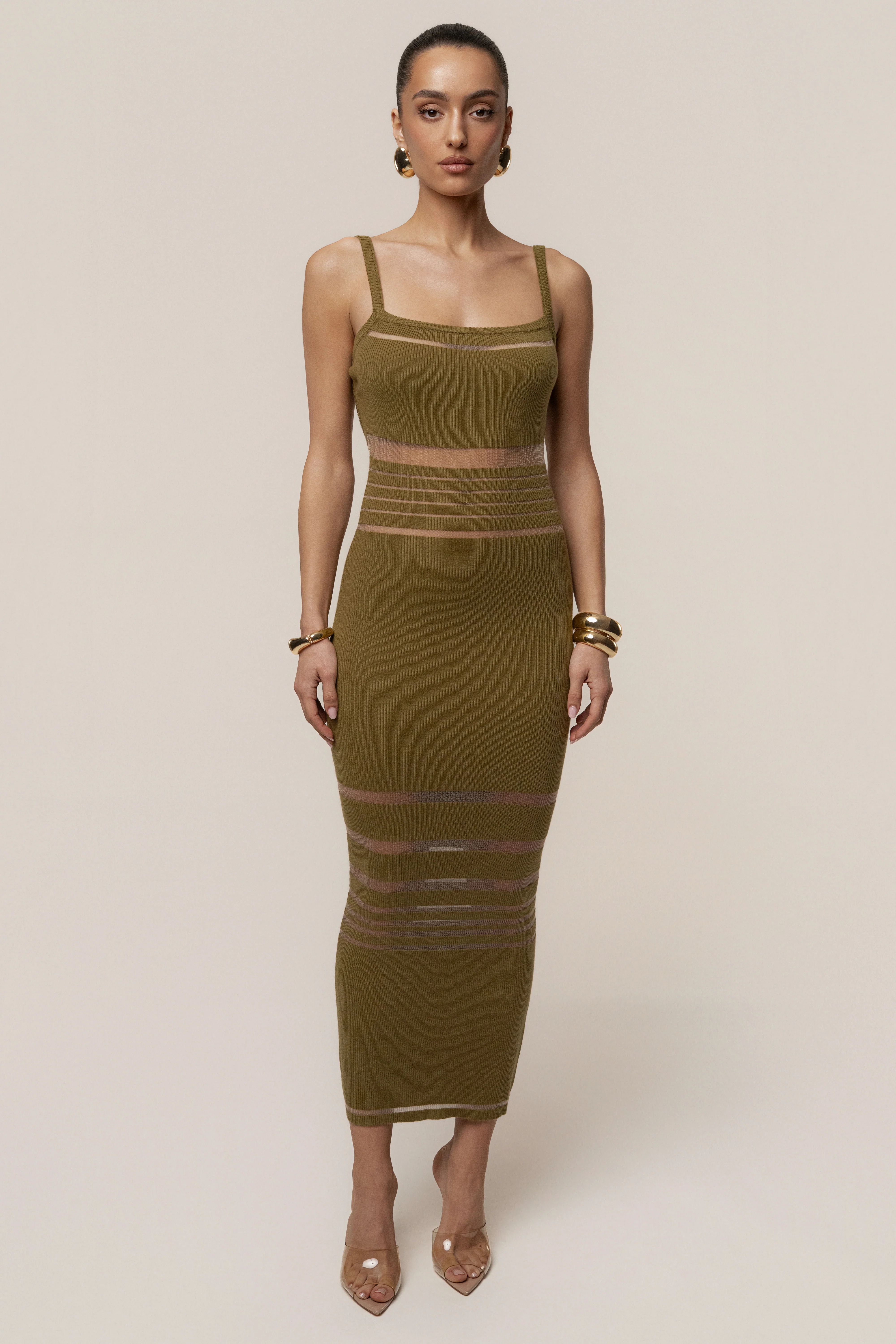 Moss Striped Rib Knit Dress
