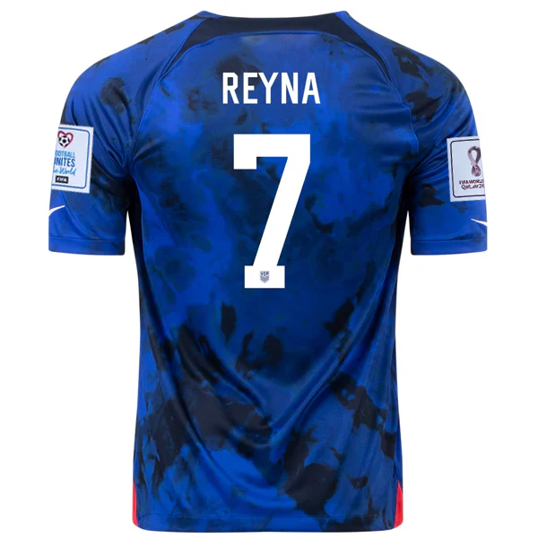 United States Giovanni Reyna Away Jersey 22/23 w/ World Cup 2022 Patches (Bright Blue/White)