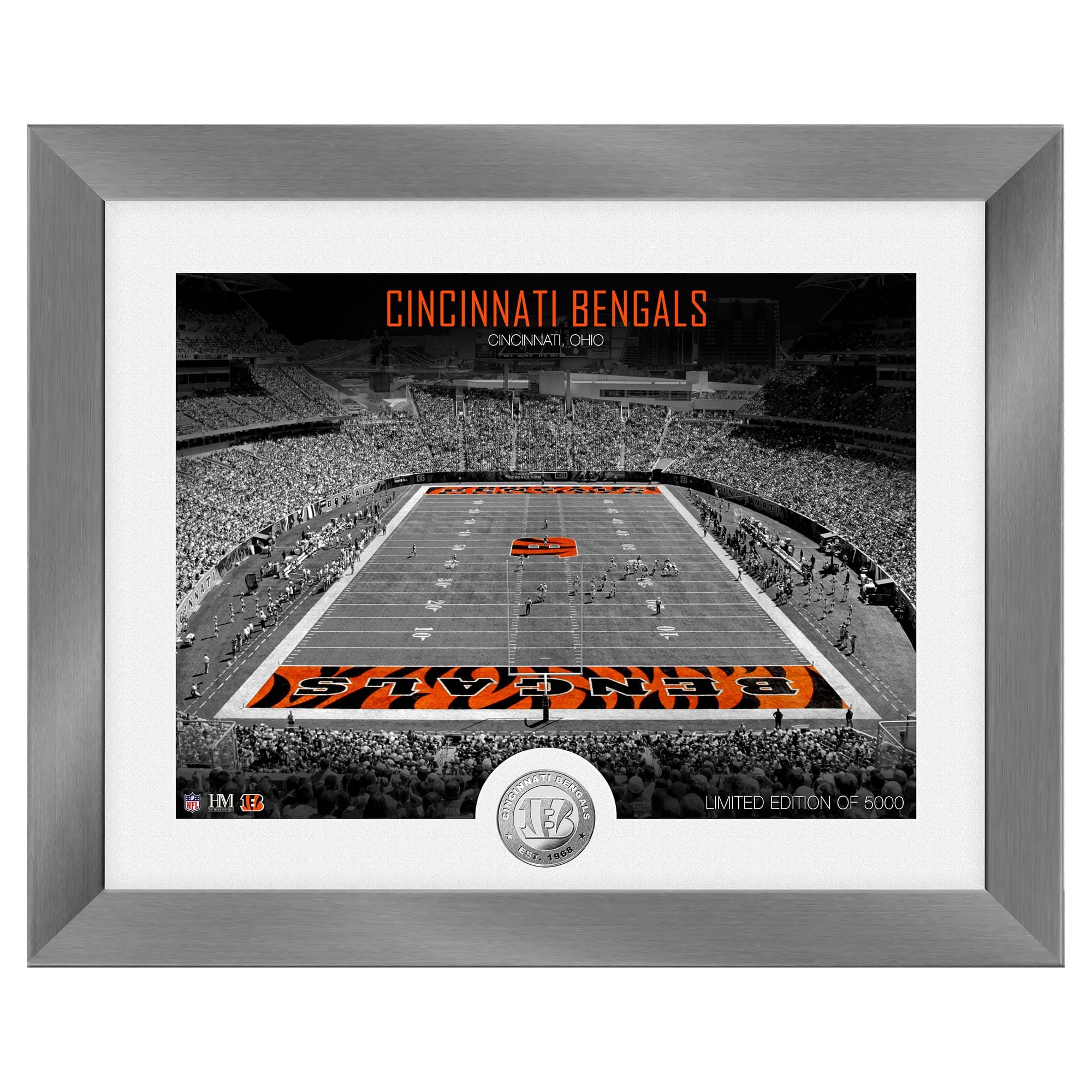 Cincinnati Bengals Art Deco Stadium Silver Coin Framed NFL Photo